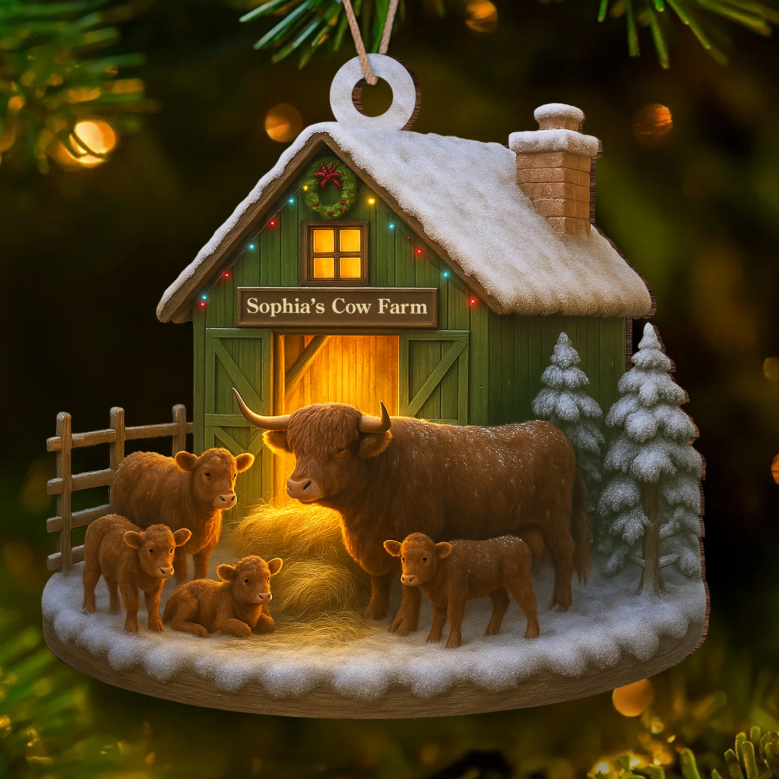 Custom Name Highland Cow Farm Wood Ornament – Christmas Gifts LM32 895619 - Image 2