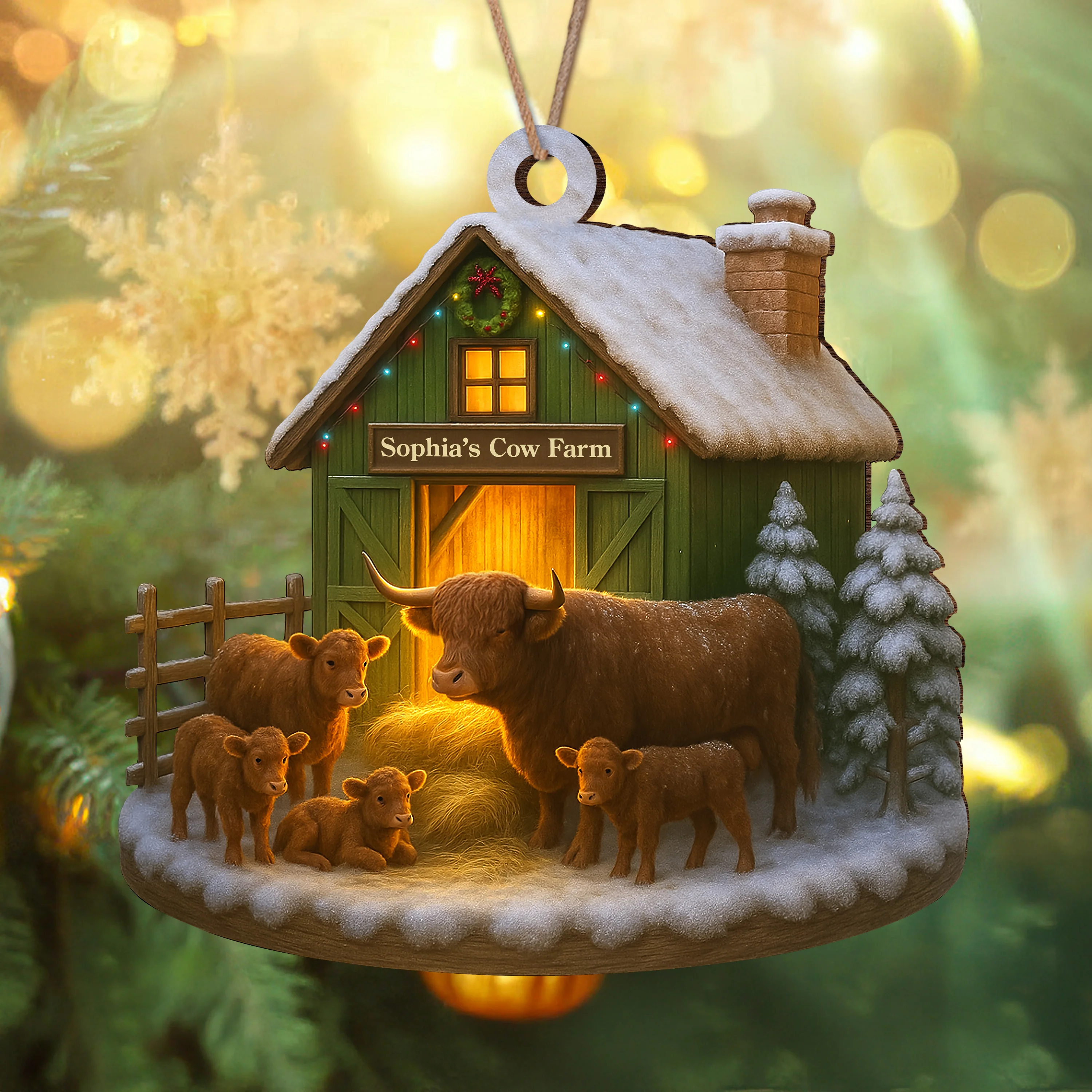 Custom Name Highland Cow Farm Wood Ornament – Christmas Gifts LM32 895619 - Image 3