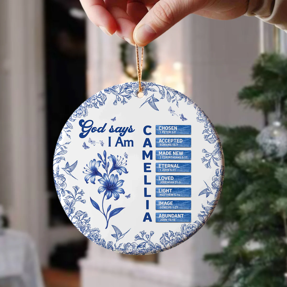 Custom Name Letter And Flower Toile De Jouy Style God Says I Am Ceramic Ornament LM32 895399 - Image 4