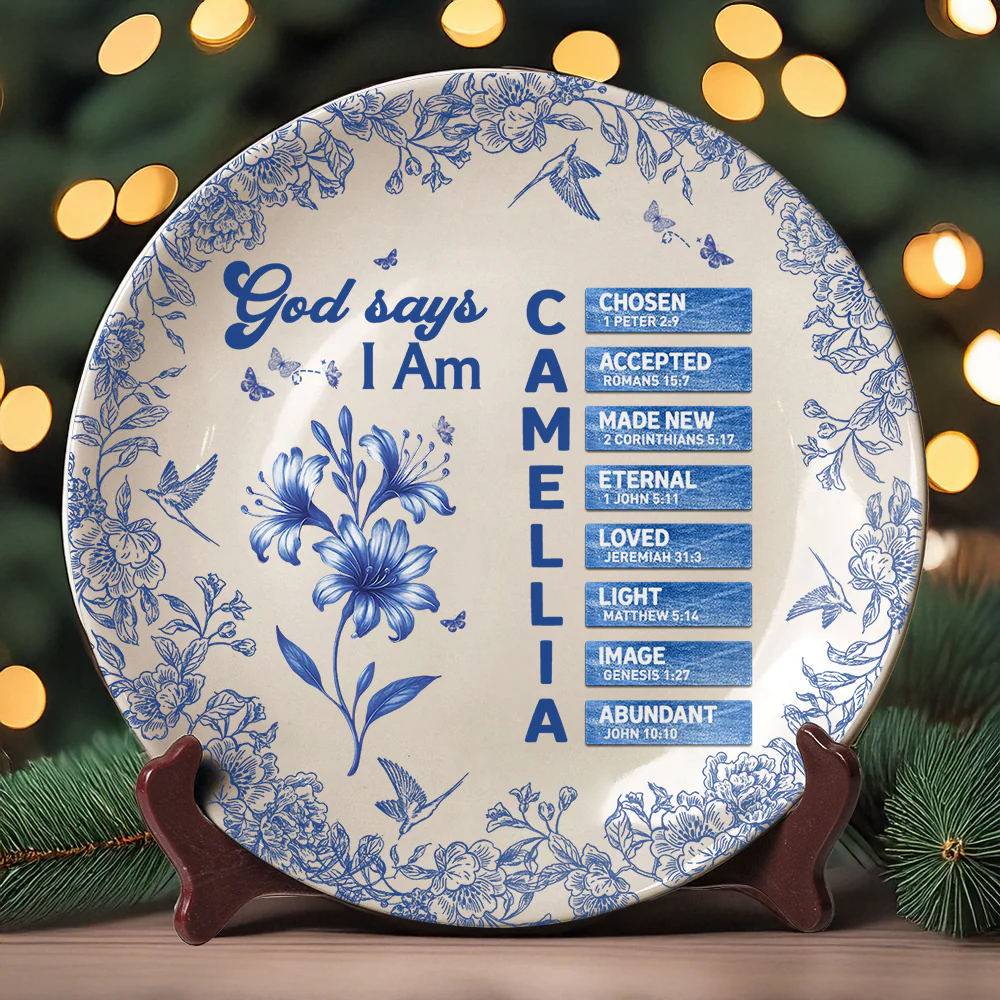 Custom Name Letter And Flower Toile De Jouy Style God Says I Am Ceramic Plate LM32 895359 - Image 6