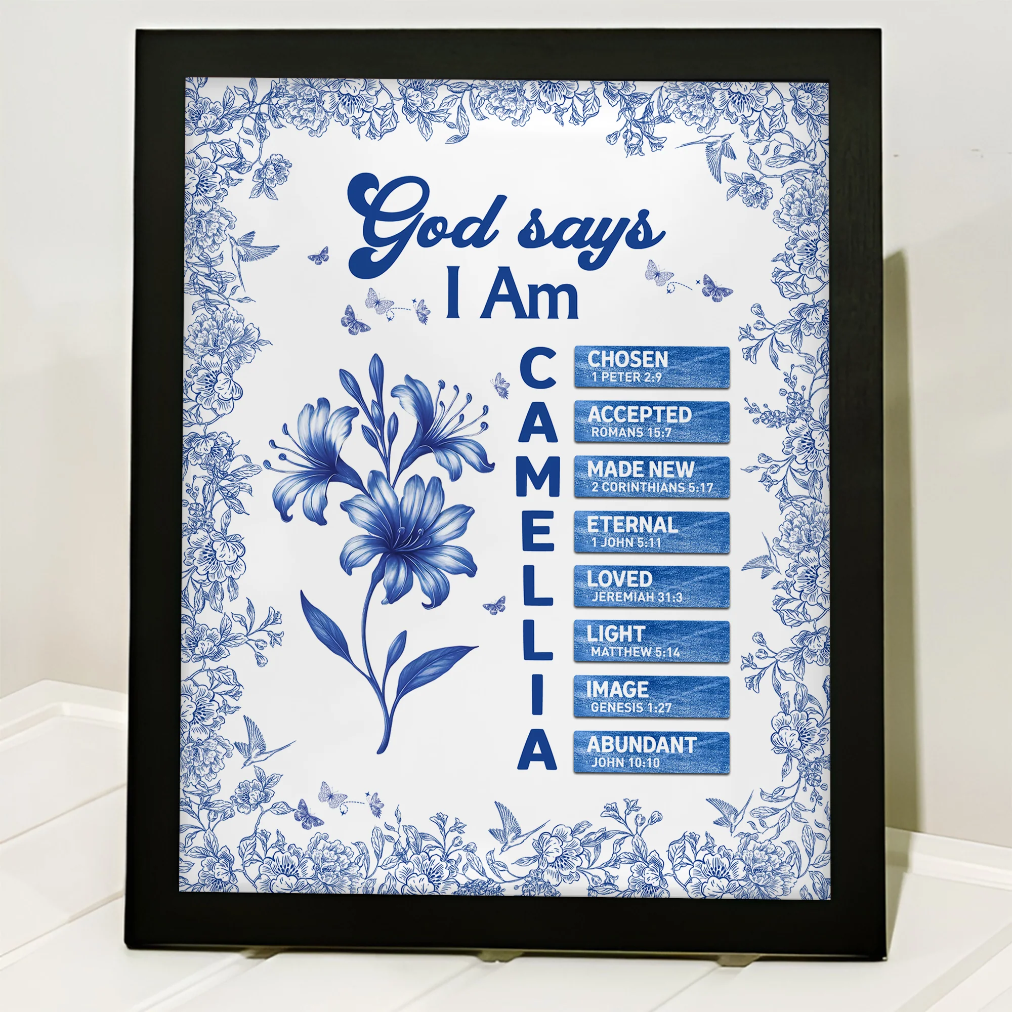 Custom Name Letter And Flower Toile De Jouy Style God Says I Am Picture Frame LM32 895395 - Image 2