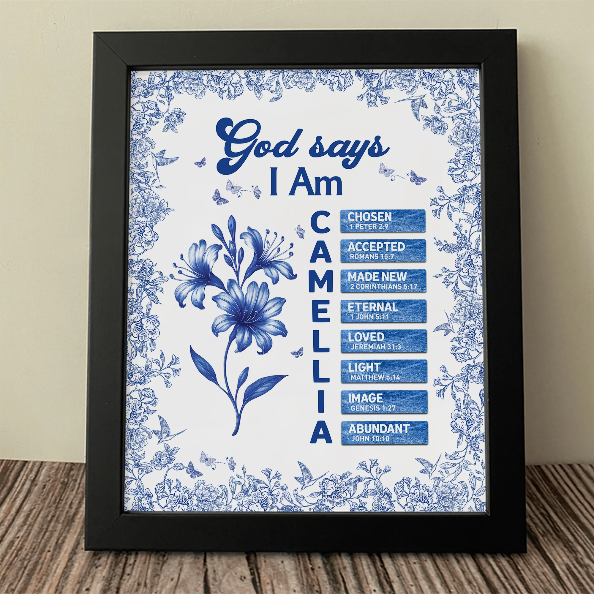 Custom Name Letter And Flower Toile De Jouy Style God Says I Am Picture Frame LM32 895395 - Image 6