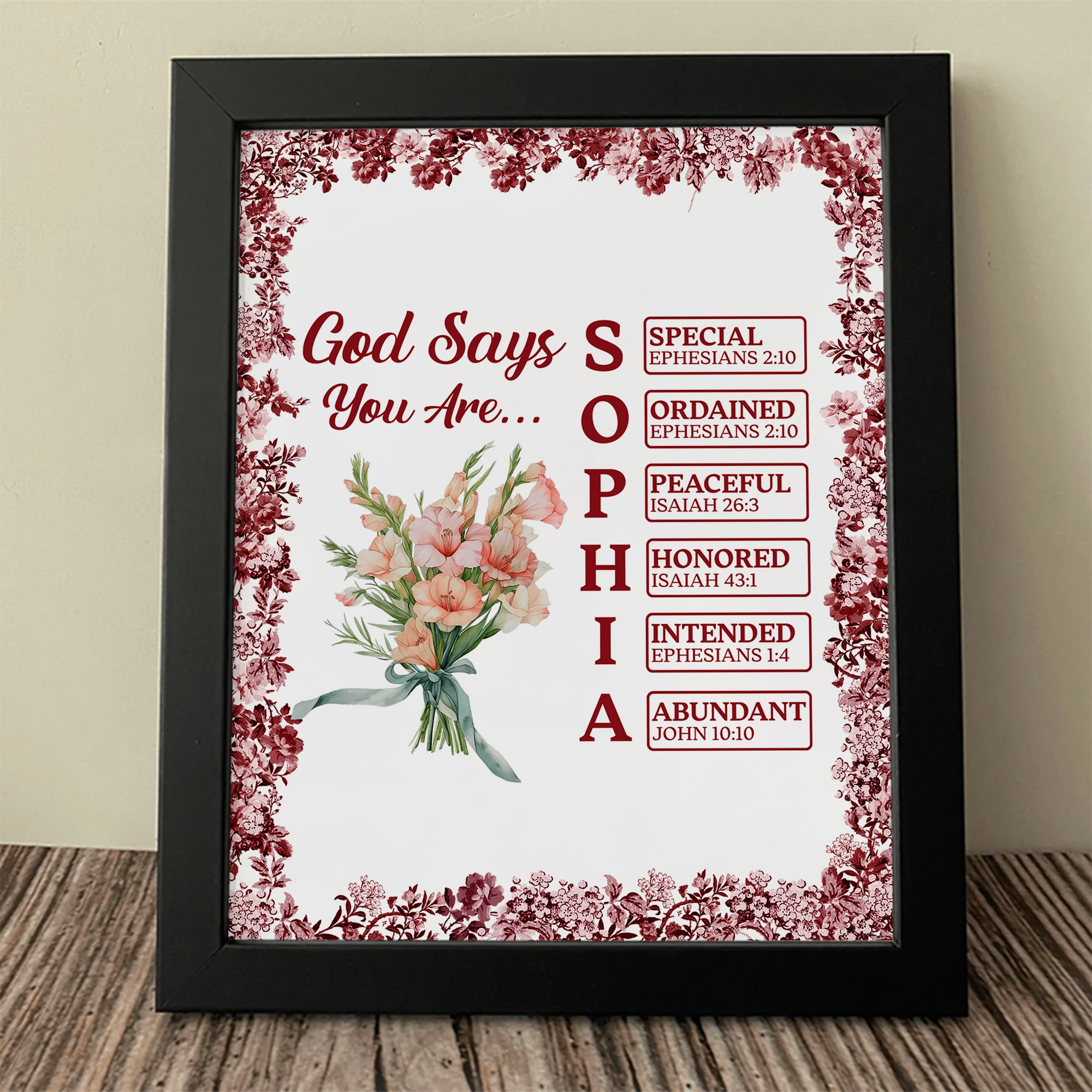 Custom Name Letter God Says I Am Flower Toile De Jouy Style Picture Frame LM32 895389 - Image 5