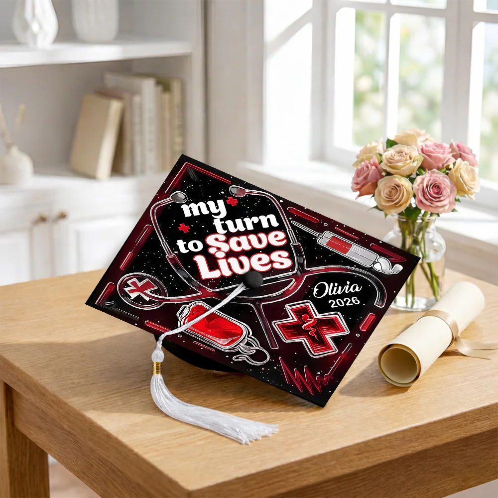 Custom Name My Turn To Save Lives - Doctors, Nurses Graduation Cap Topper LM32 899301 - Image 6