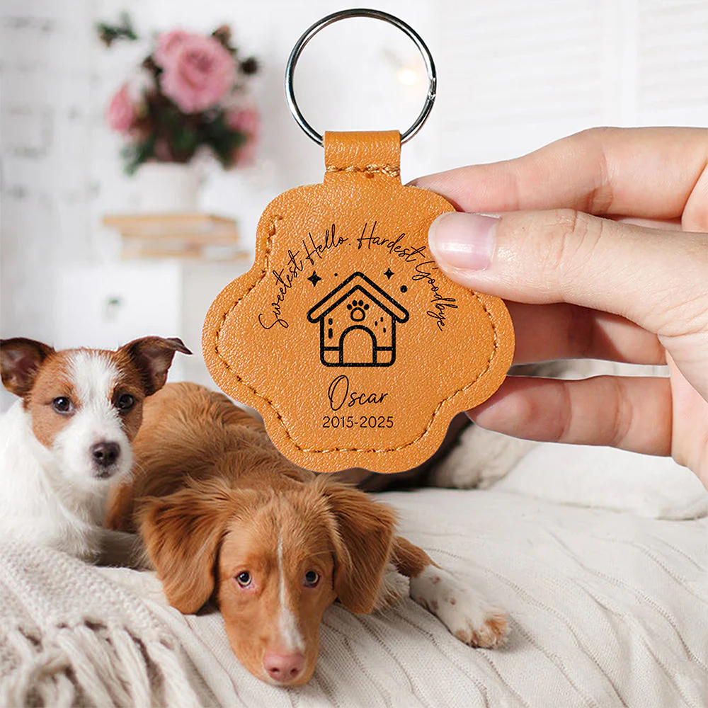 Custom Name Sweetest Hello Hardest Goodbye Leather Paw Keychain LM32 895735 - Image 3