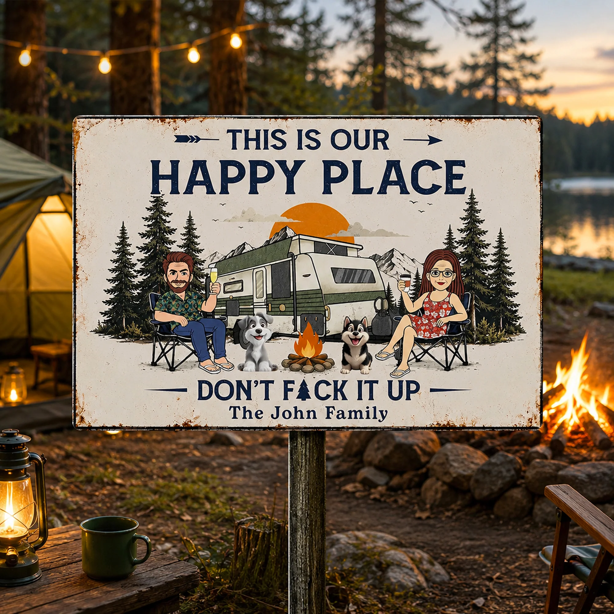 Custom  Name This Is Our Happy Place - Don't F*ck It Up Camping Metal Sign LM32 669463 - Image 2