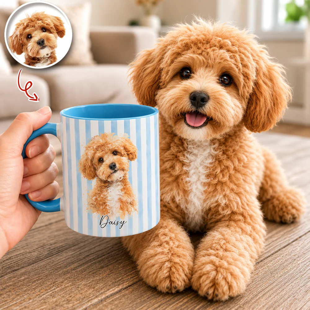 Custom Pet Photo Portrait Watercolor Print Full Accent Mug For Pet Lovers LM32 669437 - Image 2