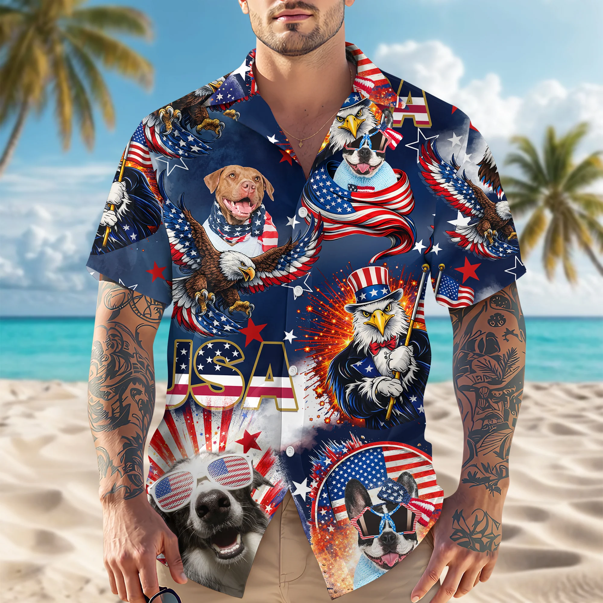 Custom Photo 4th of July America Flag Bald Eagle Hawaiian Shirt LM32 897917 - Image 2