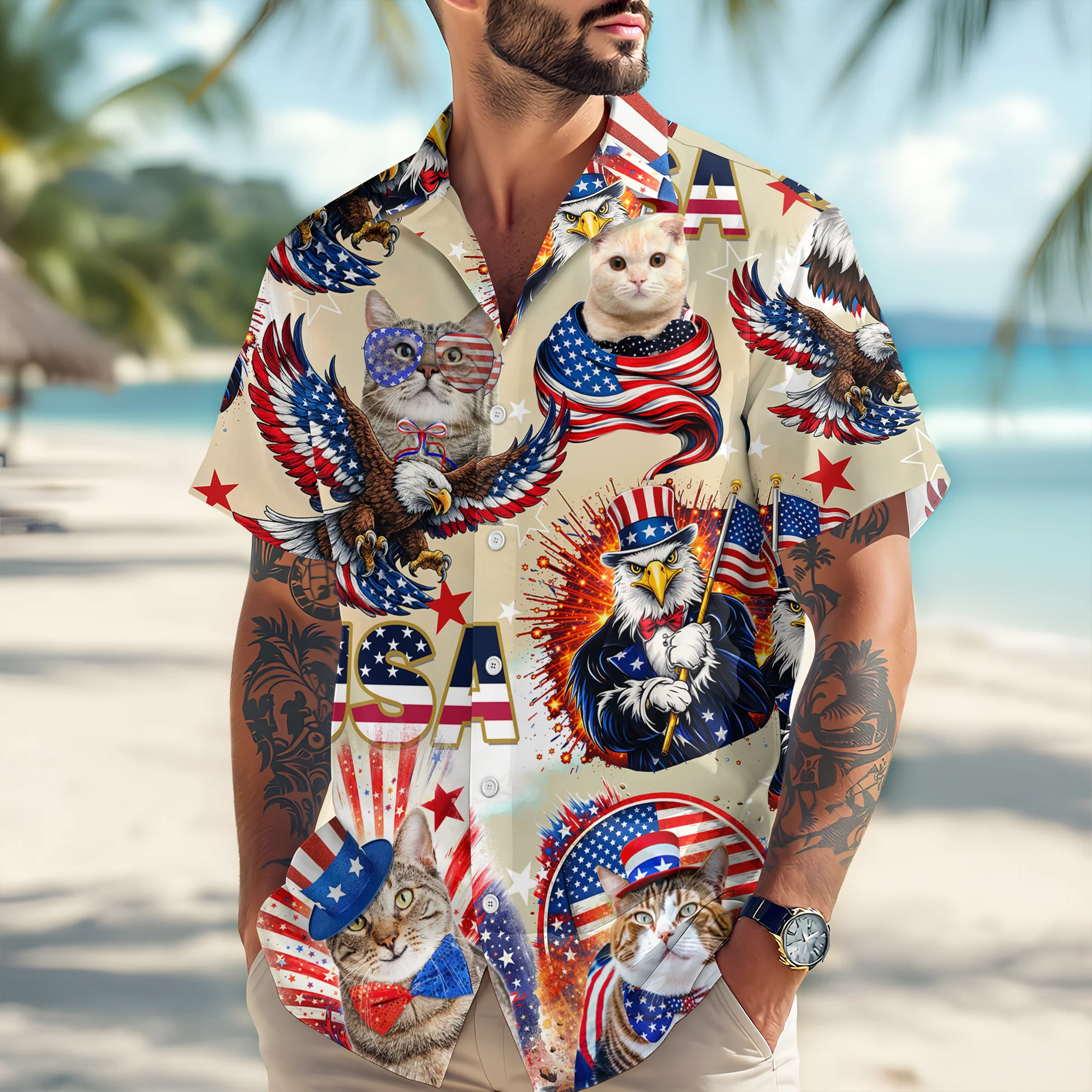 Custom Photo 4th of July America Flag Bald Eagle Hawaiian Shirt LM32 897917 - Image 4