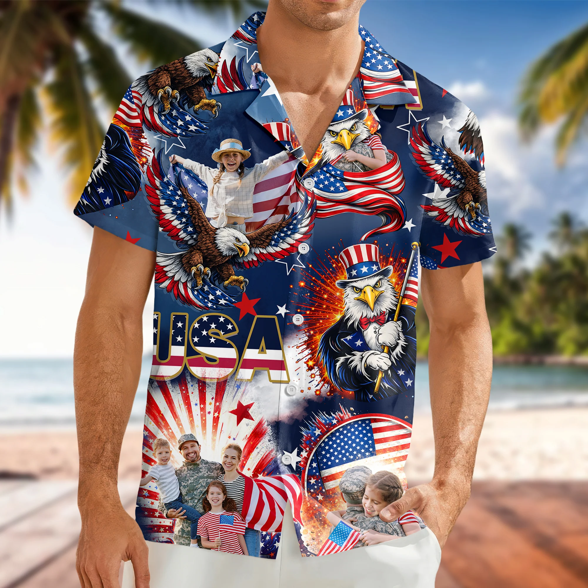 Custom Photo 4th of July America Flag Bald Eagle Hawaiian Shirt LM32 897917 - Image 7