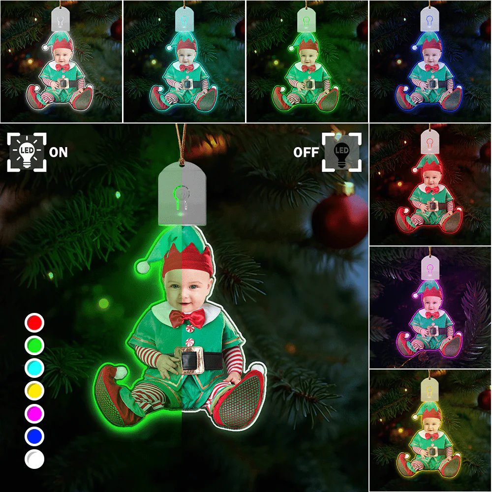 Custom Photo Adorable Newborn Baby Elf Led Acrylic Ornament HA75 891881 - Image 3