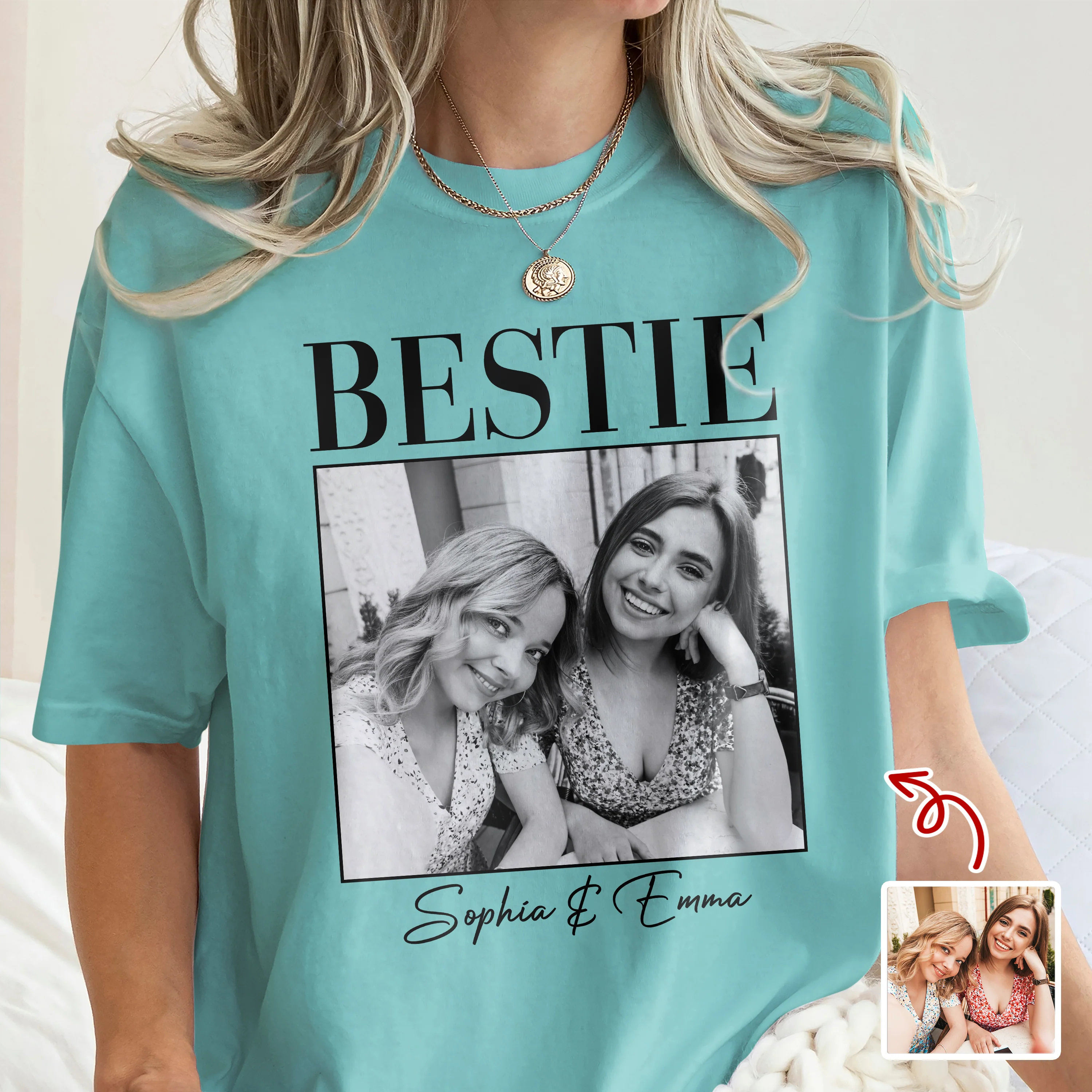 Custom Photo and Name Bestie Vintage Comfort Shirt For Best Friend LM32 895509 - Image 2