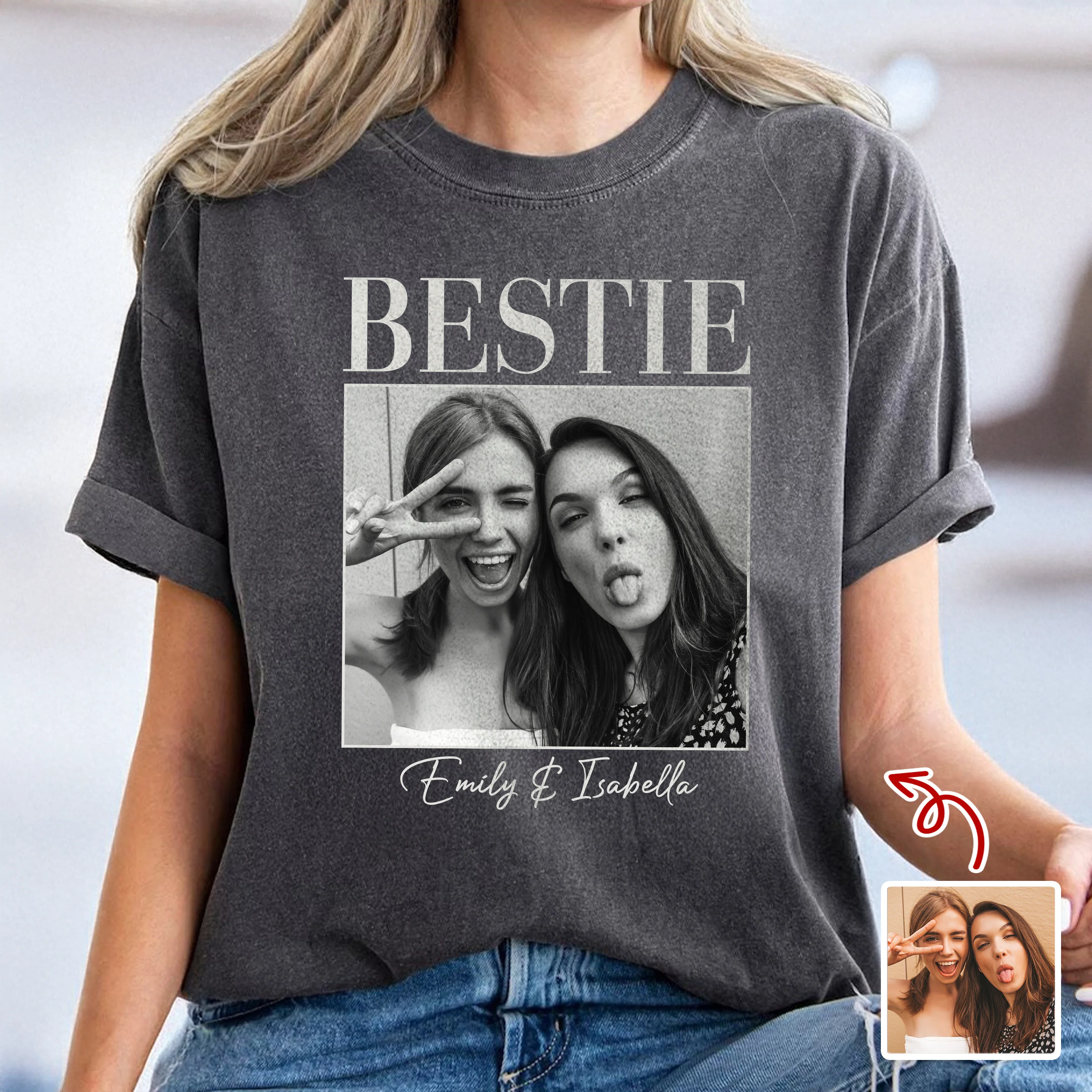 Custom Photo and Name Bestie Vintage Comfort Shirt For Best Friend LM32 895509 - Image 4
