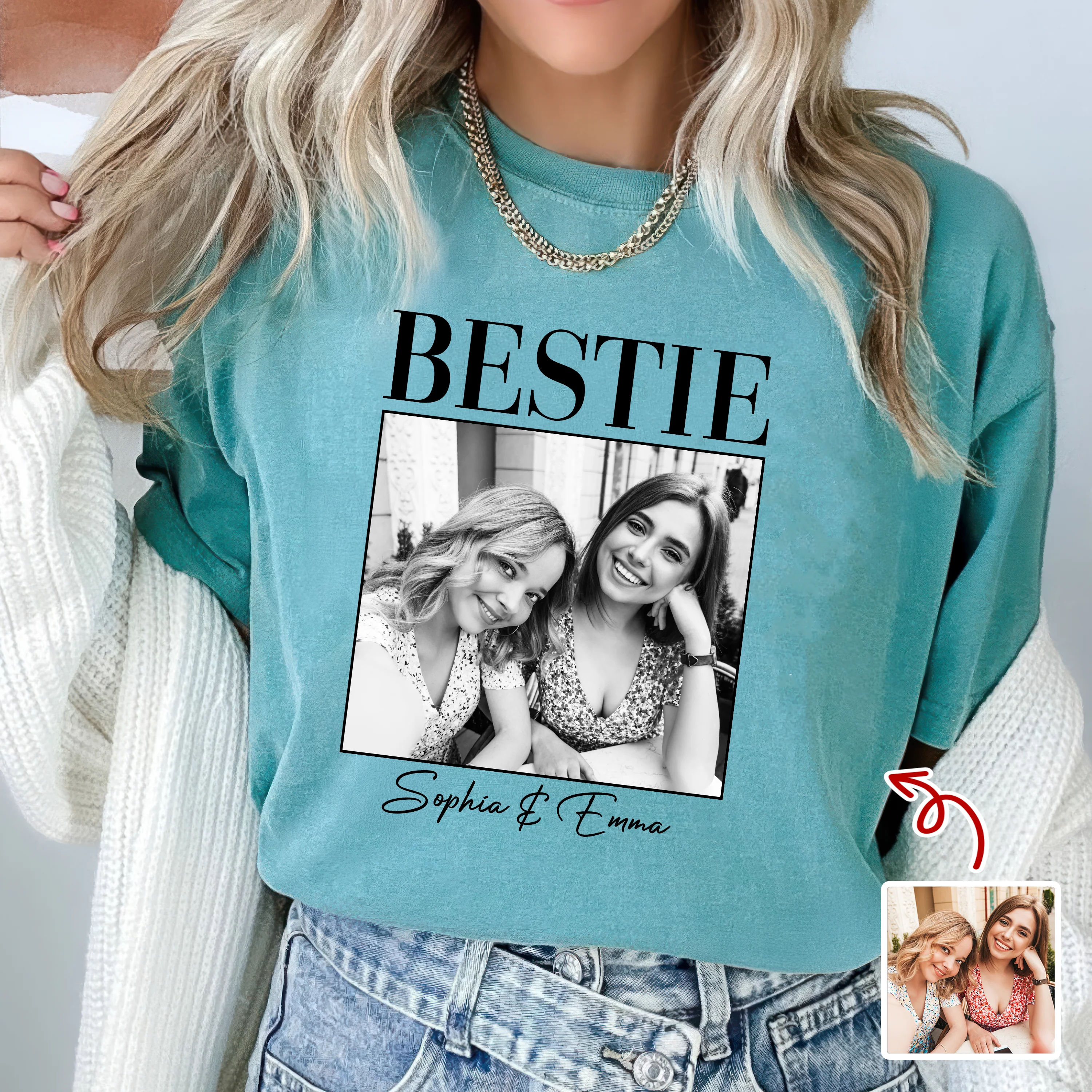 Custom Photo and Name Bestie Vintage Comfort Shirt For Best Friend LM32 895509 - Image 5