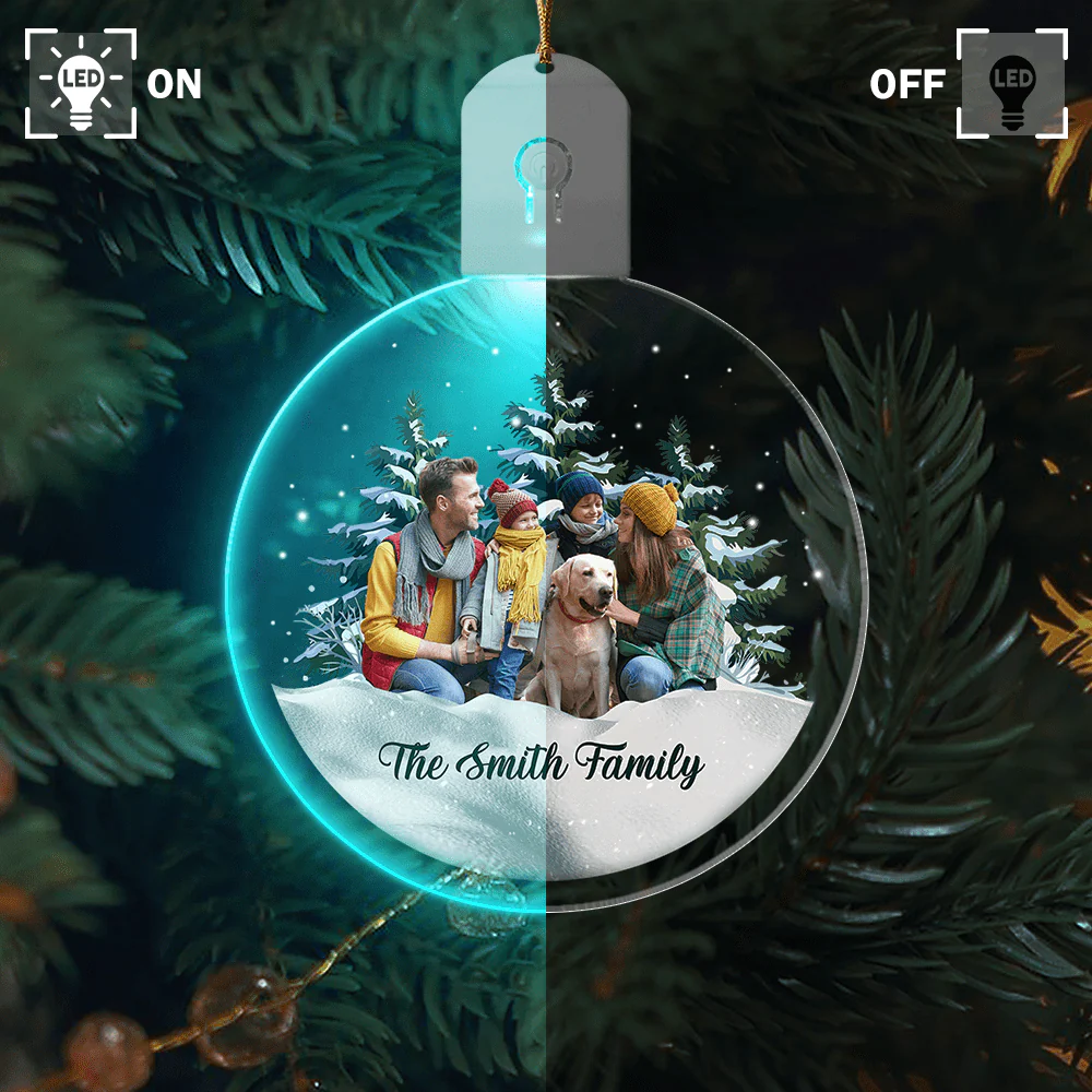 Custom Photo and Name Family with Pet Led Acrylic Ornament HA75 891853