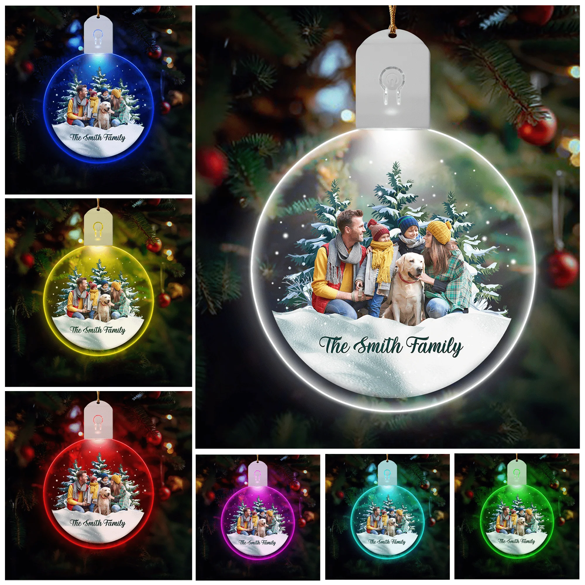 Custom Photo and Name Family with Pet Led Acrylic Ornament HA75 891853 - Image 2