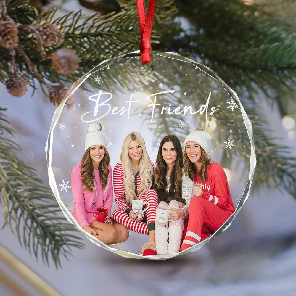 Custom Photo and Text Christmas Glass Ornament for Bestie, Friends HO82 891753 - Image 3