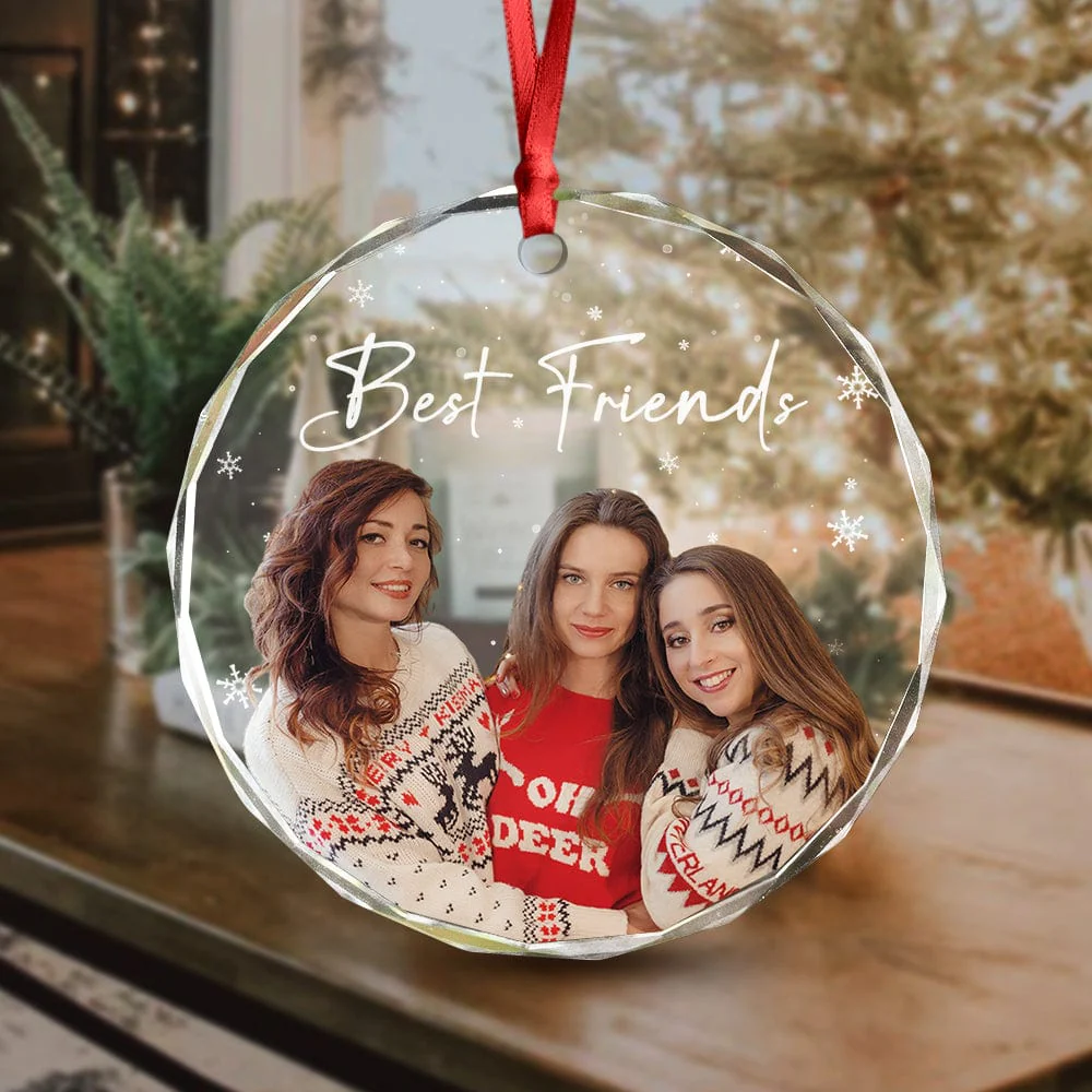 Custom Photo and Text Christmas Glass Ornament for Bestie, Friends HO82 891753 - Image 4
