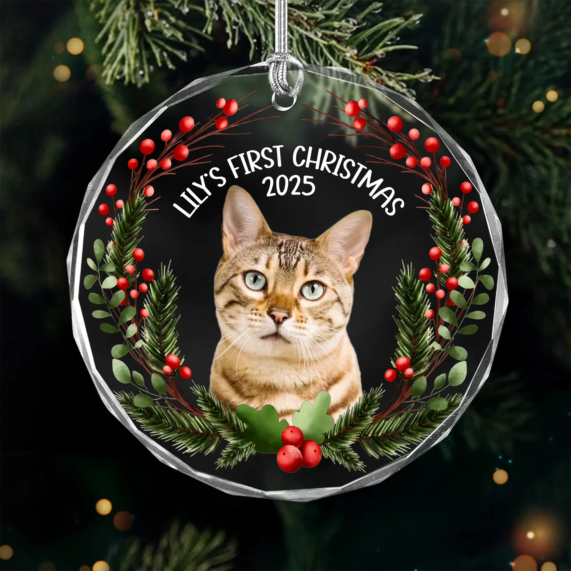 Custom Photo Baby Cat First Christmas 2025 Glass Ornament For Cat Lovers LM32 897105 - Image 2