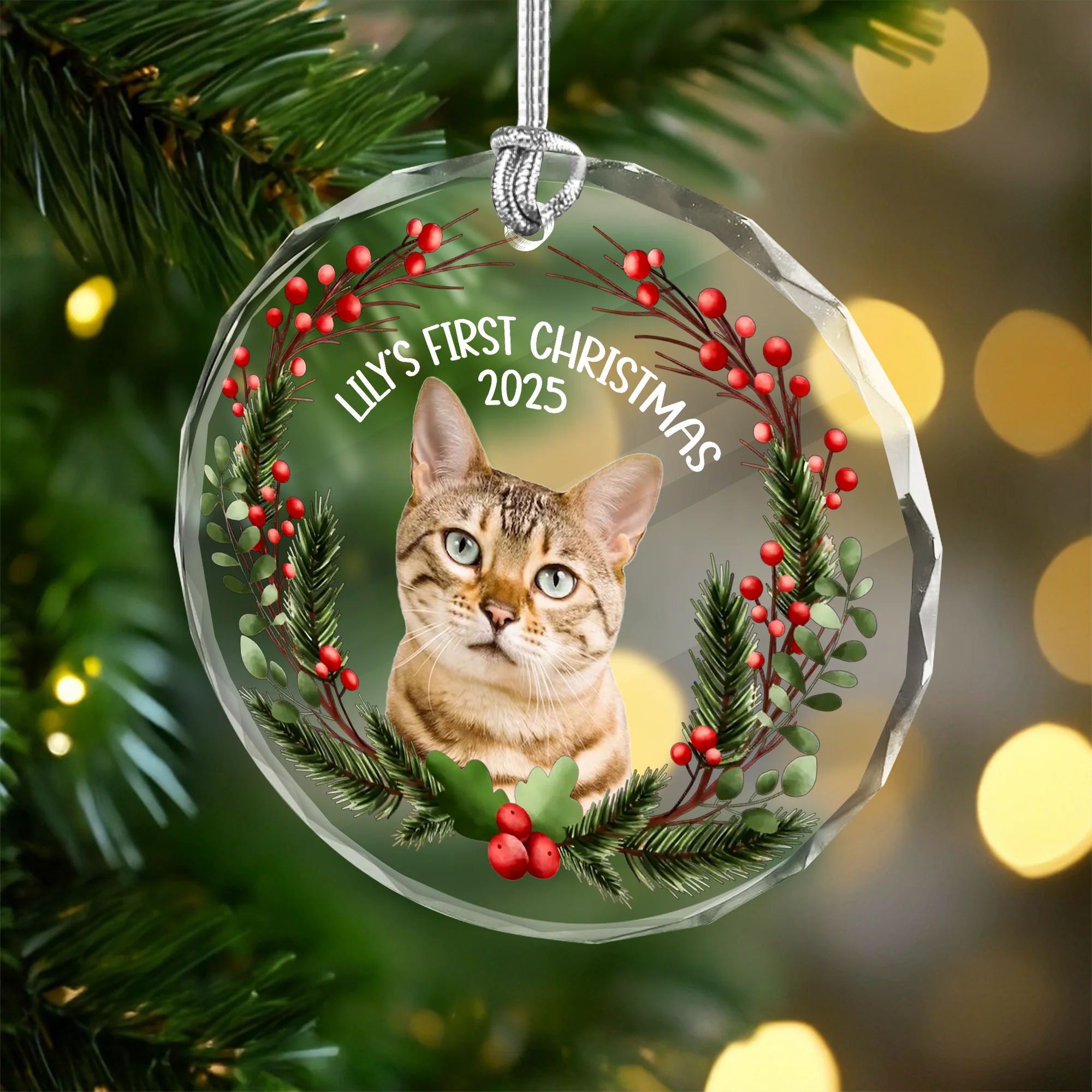 Custom Photo Baby Cat First Christmas 2025 Glass Ornament For Cat Lovers LM32 897105 - Image 4