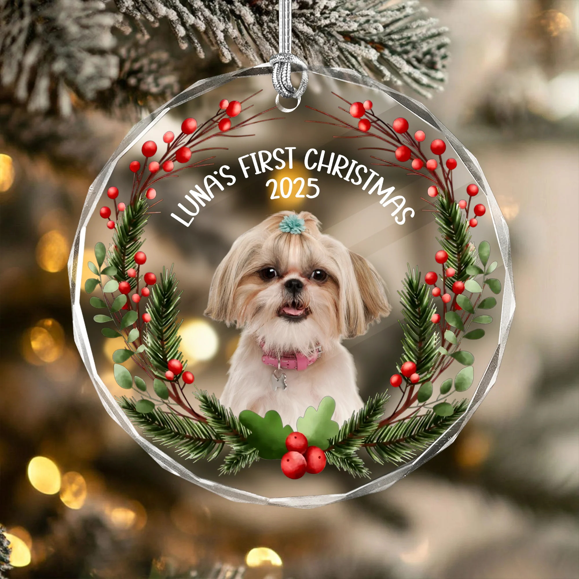 Custom Photo Baby Dog First Christmas 2025 Glass Ornament For Dog Lovers LM32 897103 - Image 2