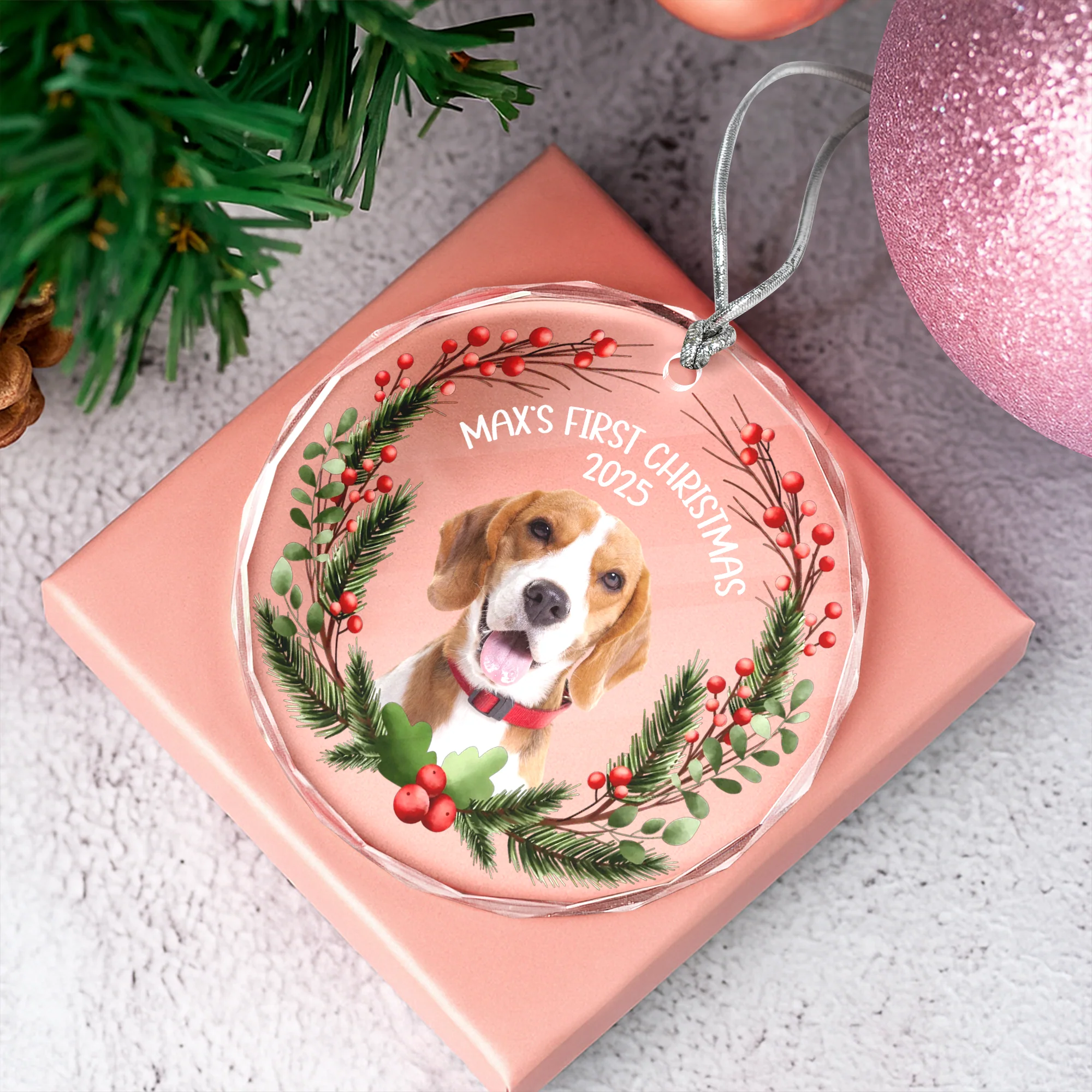 Custom Photo Baby Dog First Christmas 2025 Glass Ornament For Dog Lovers LM32 897103 - Image 7