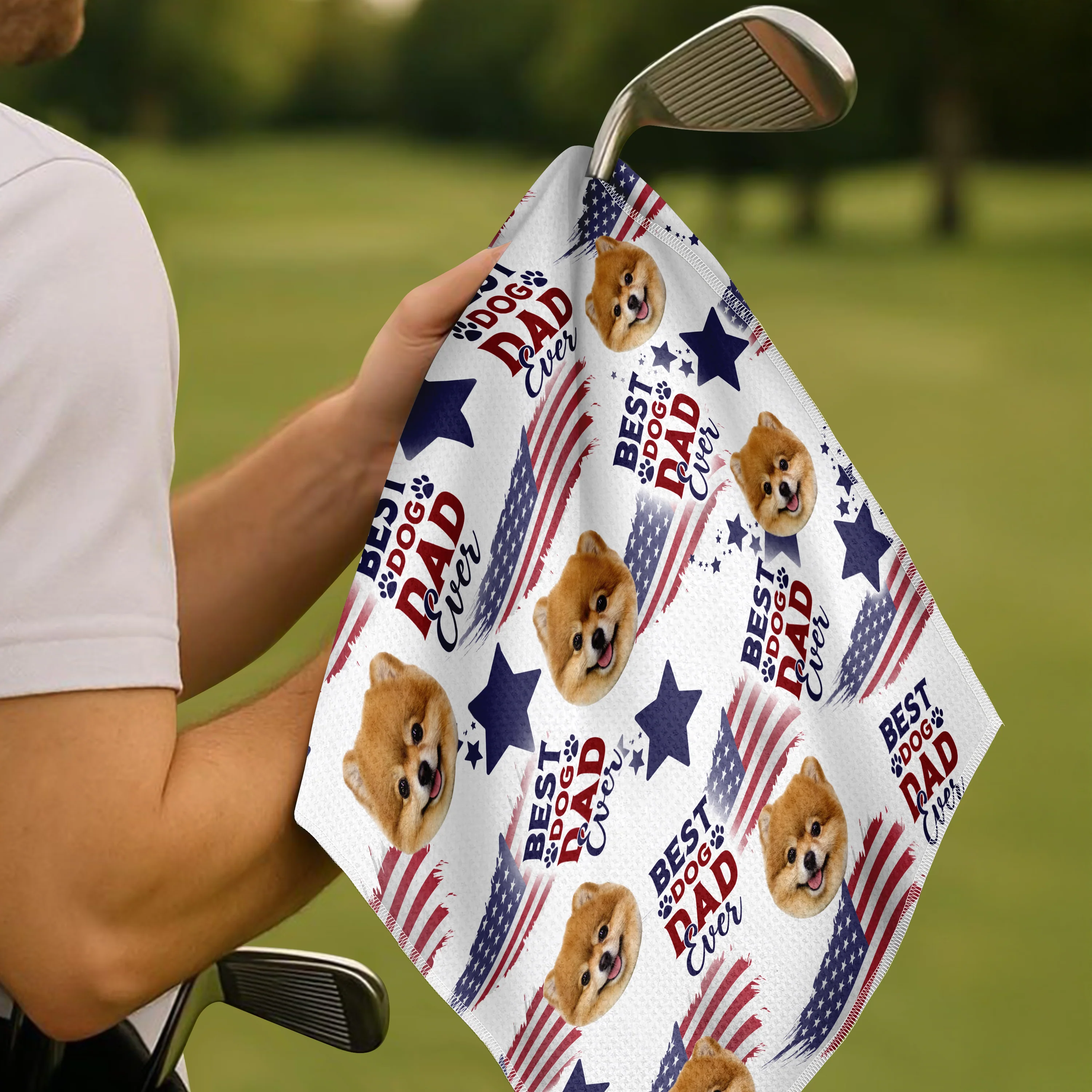 Custom Photo Best Dog Dad, Mom Ever USA Flag Dog, Cat Golf Towel LM32 893641 - Image 2