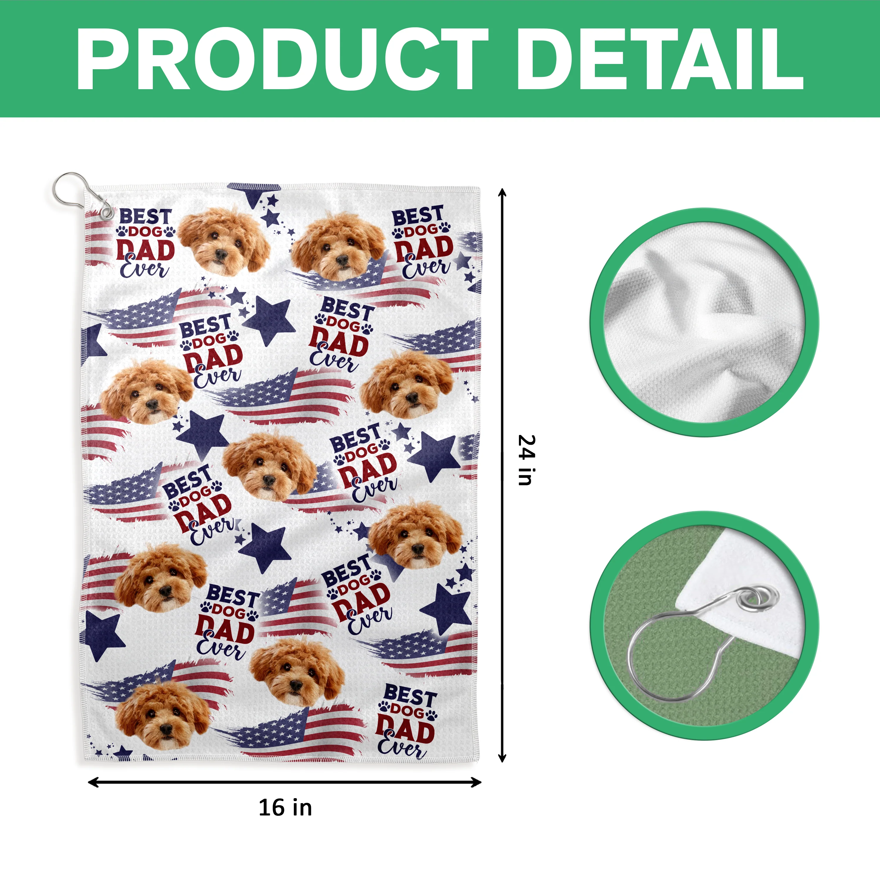 Custom Photo Best Dog Dad, Mom Ever USA Flag Dog, Cat Golf Towel LM32 893641 - Image 4