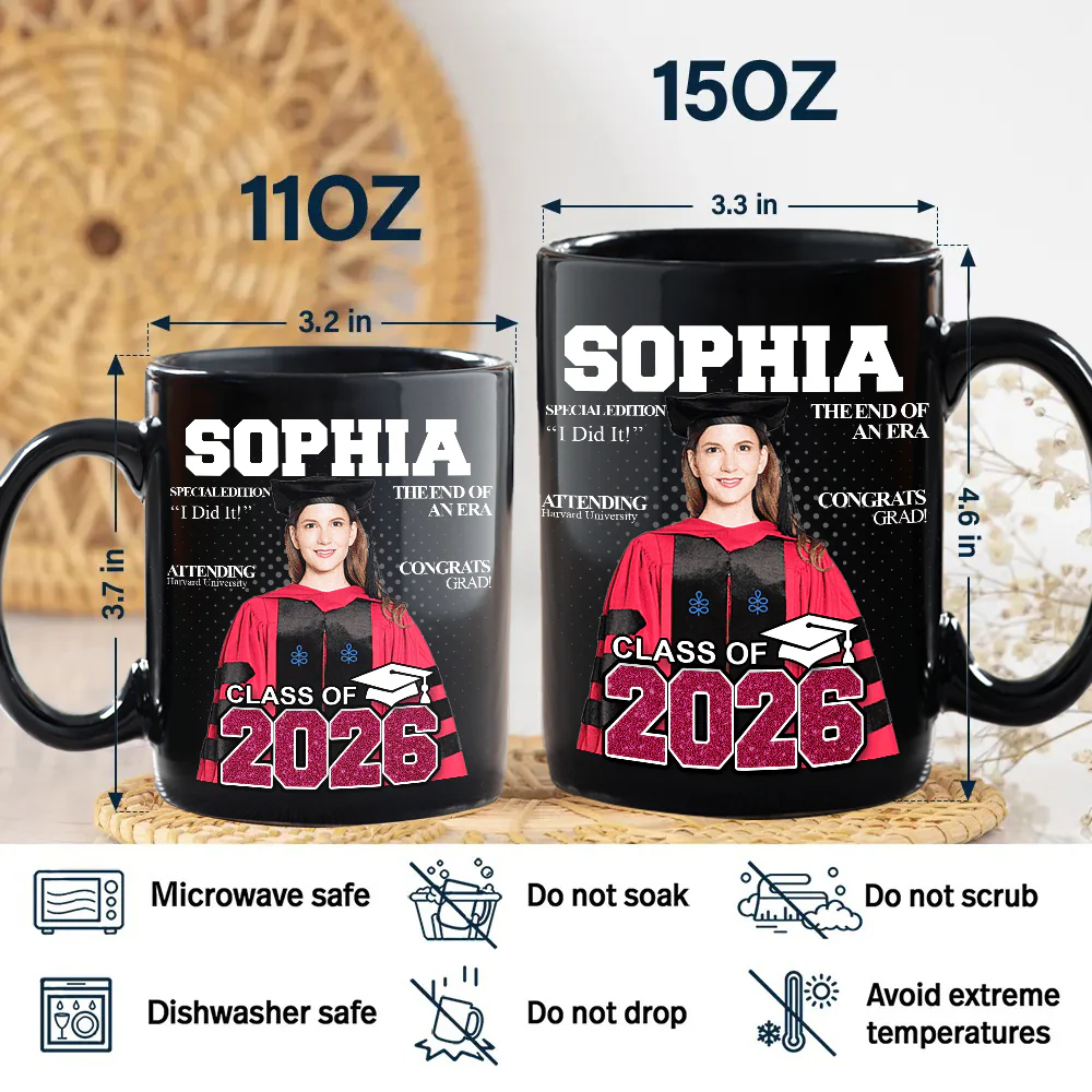 Custom Photo Congrats Class Of 2026 Magazine Graduation Gift Black Mug LM32 899367 - Image 2