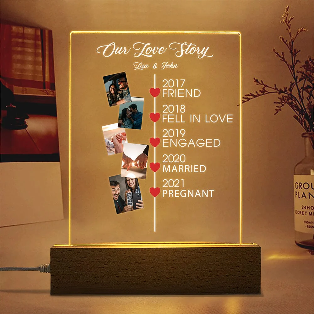 Custom Photo Couple Our Love Story Acrylic Plaque LED Night Light LM32 893011