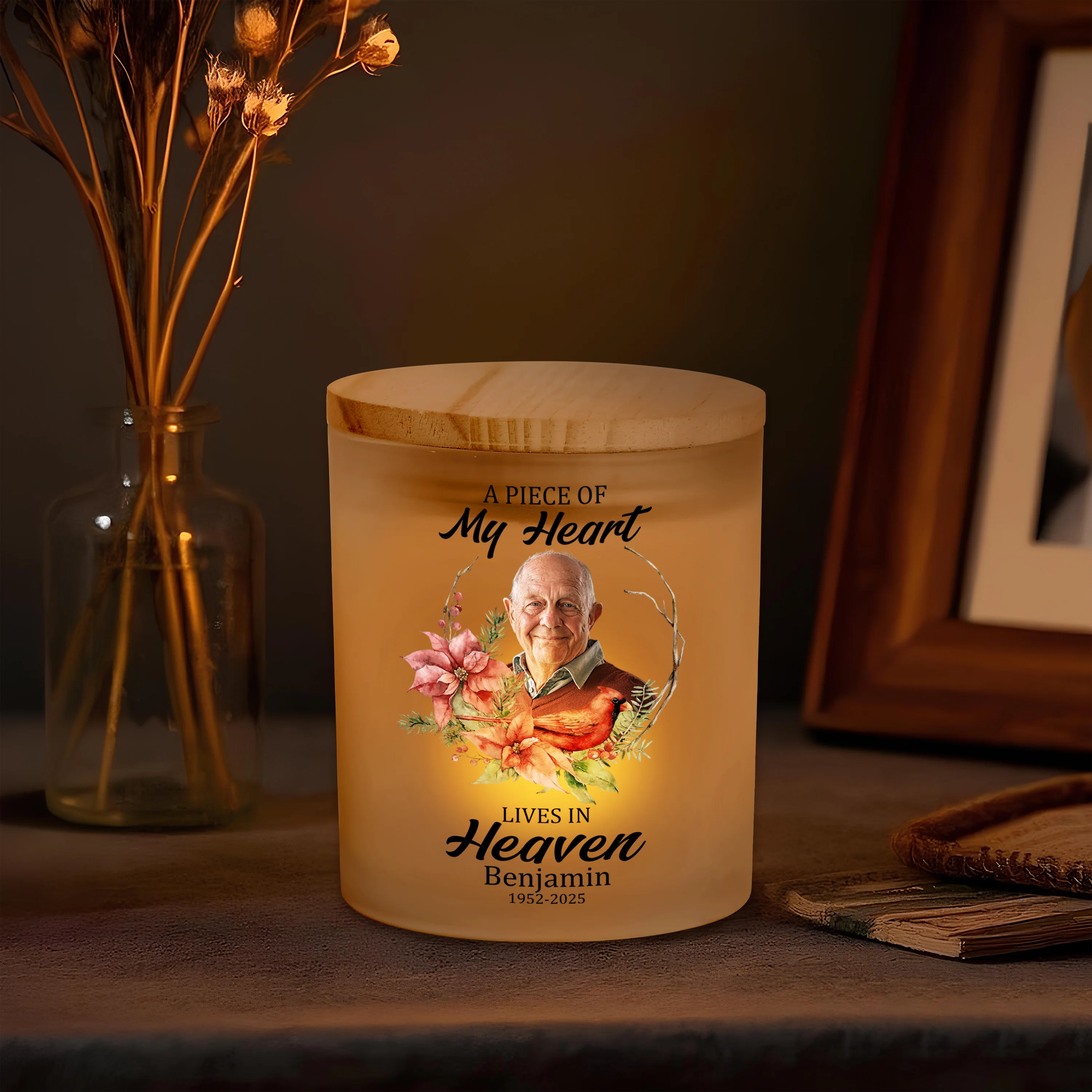 Custom Photo Dad Mom In Heaven Memorial Glass Jar With LED Candle LM32 893495 - Image 2