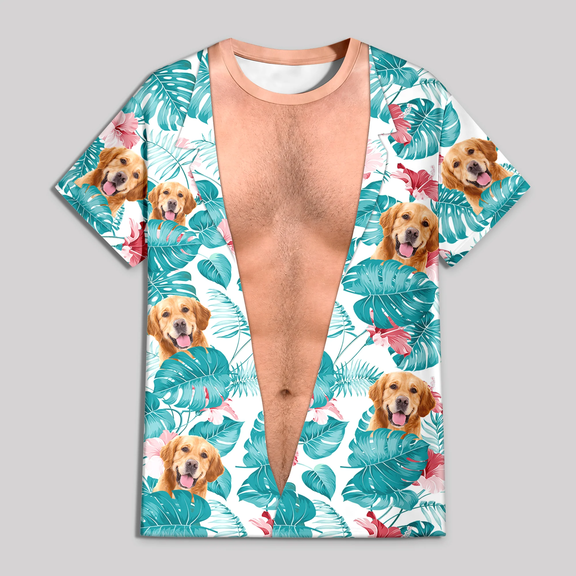 Custom Photo Dog Cat Hairy Body Hawaiian Tropical Full Print Men's 3D Shirt LM32 669503 - Image 5
