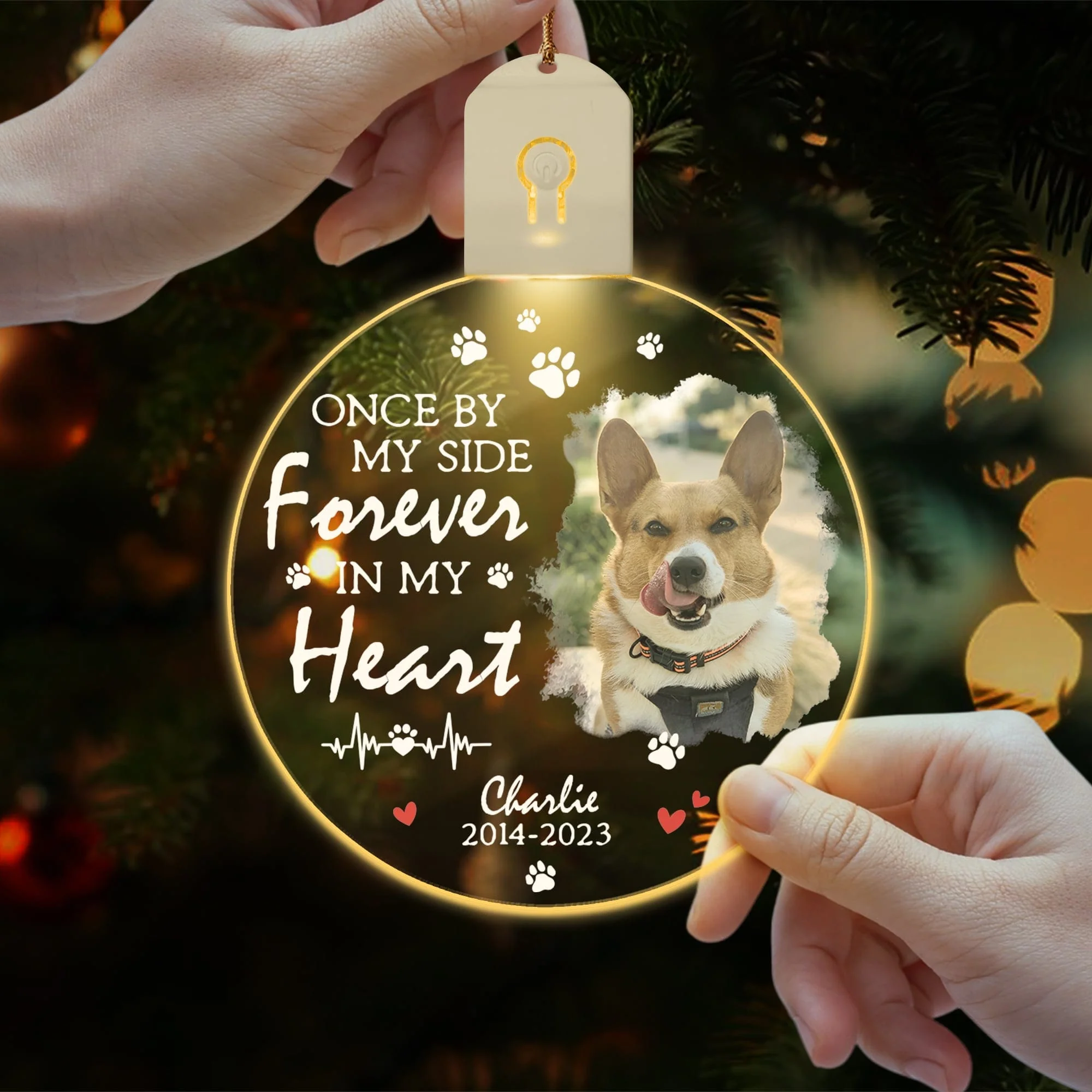 Custom Photo Dog Once By My Side Forever In My Heart Memorial Led Acrylic Ornament HA75 891937