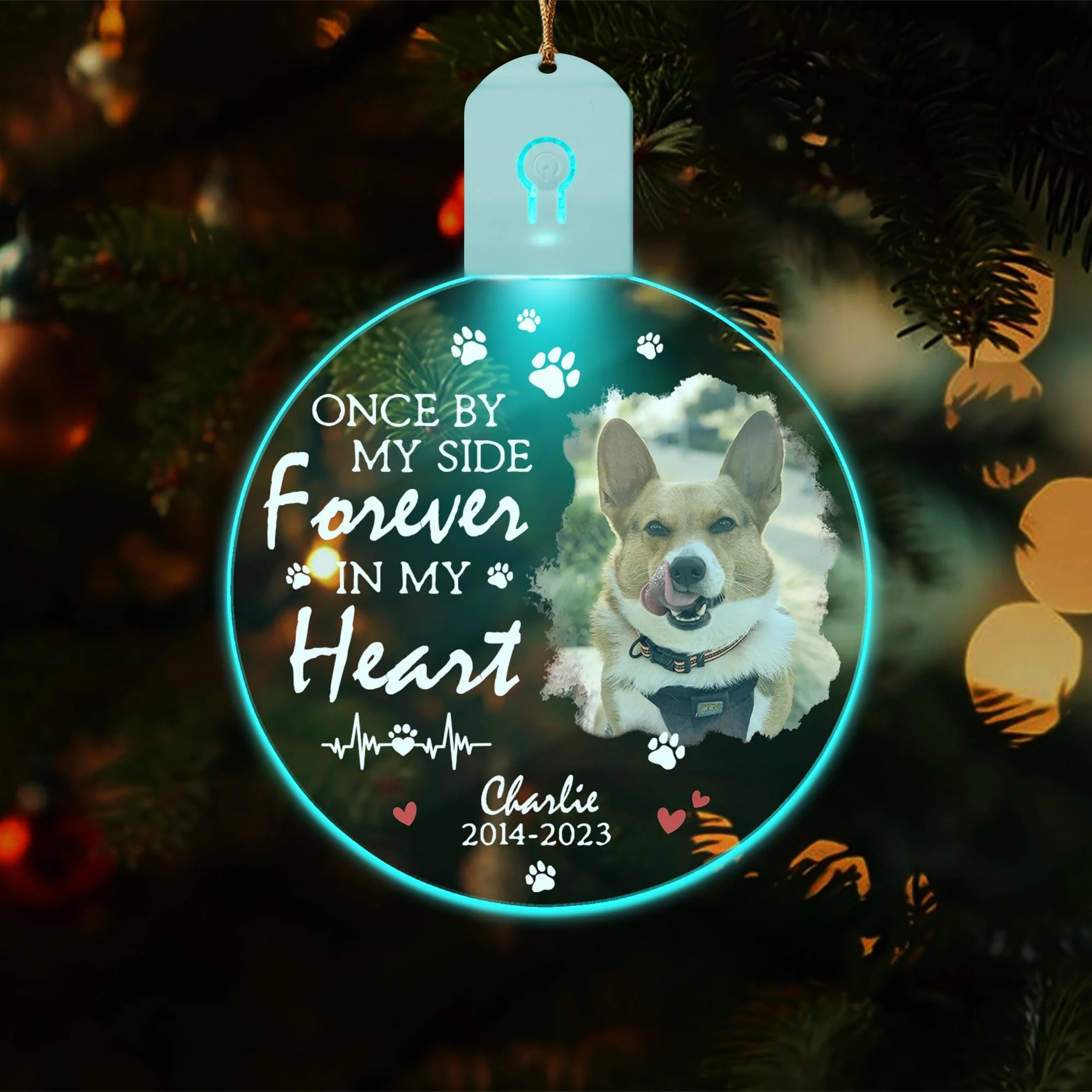 Custom Photo Dog Once By My Side Forever In My Heart Memorial Led Acrylic Ornament HA75 891937 - Image 2