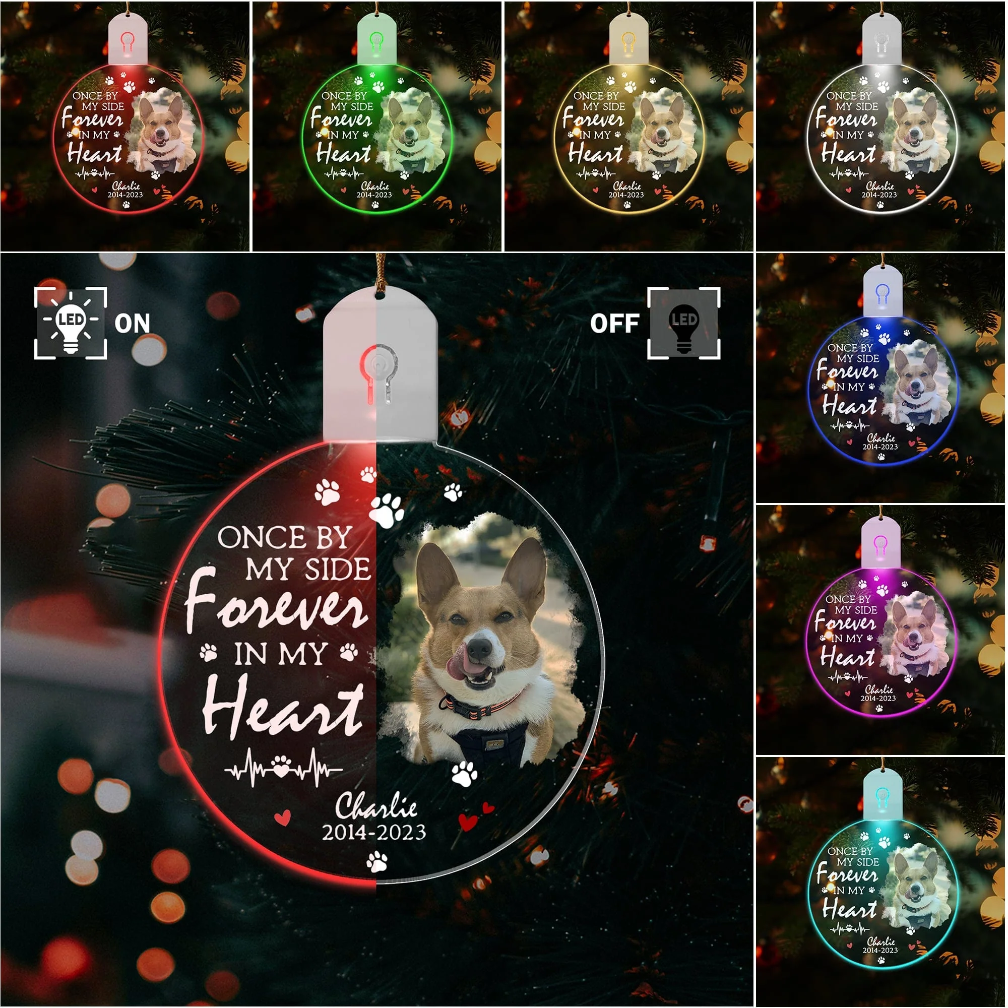 Custom Photo Dog Once By My Side Forever In My Heart Memorial Led Acrylic Ornament HA75 891937 - Image 4