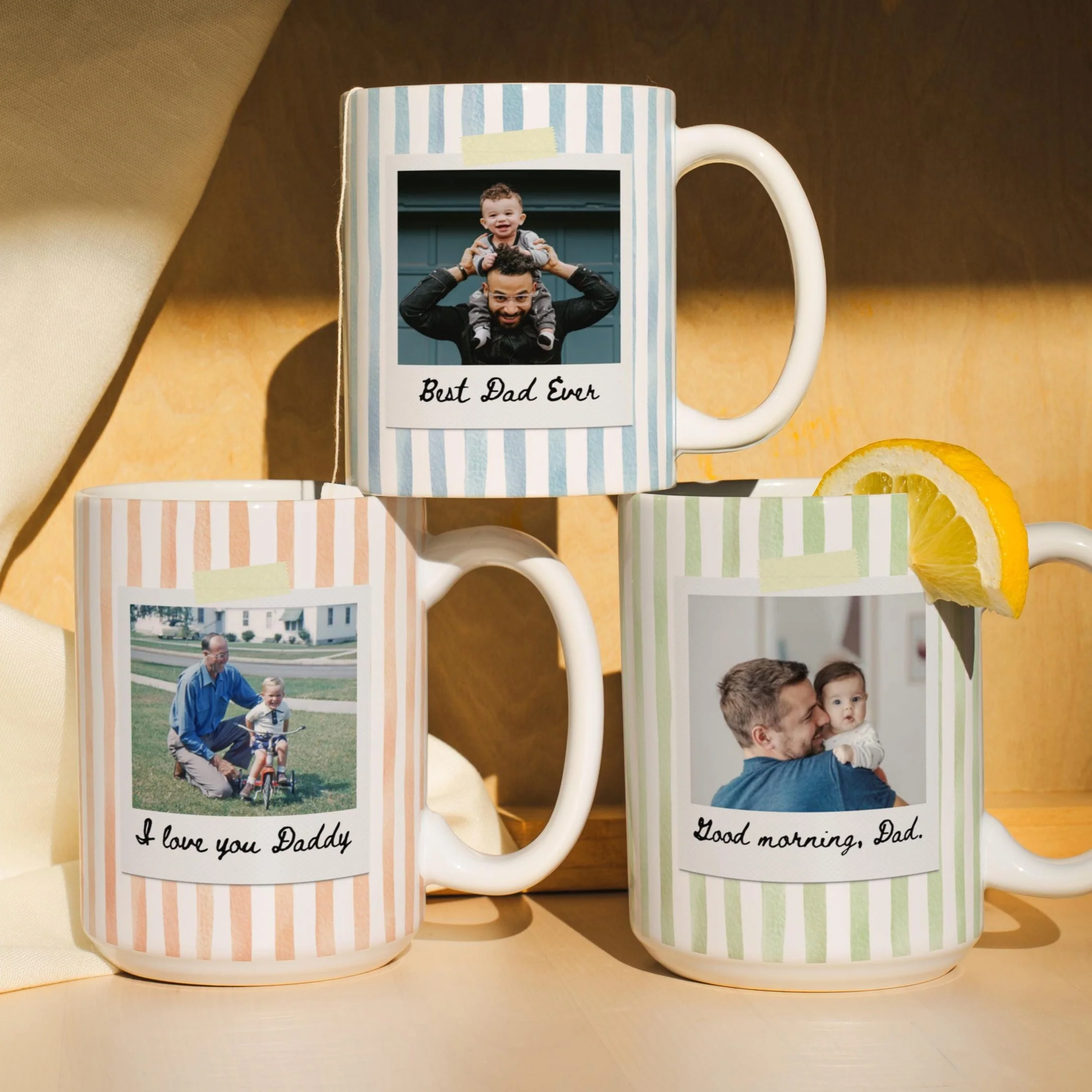 Custom Photo Father and Son Striped Mug for Dad, Grandpa New Dad Gift LM32 669199