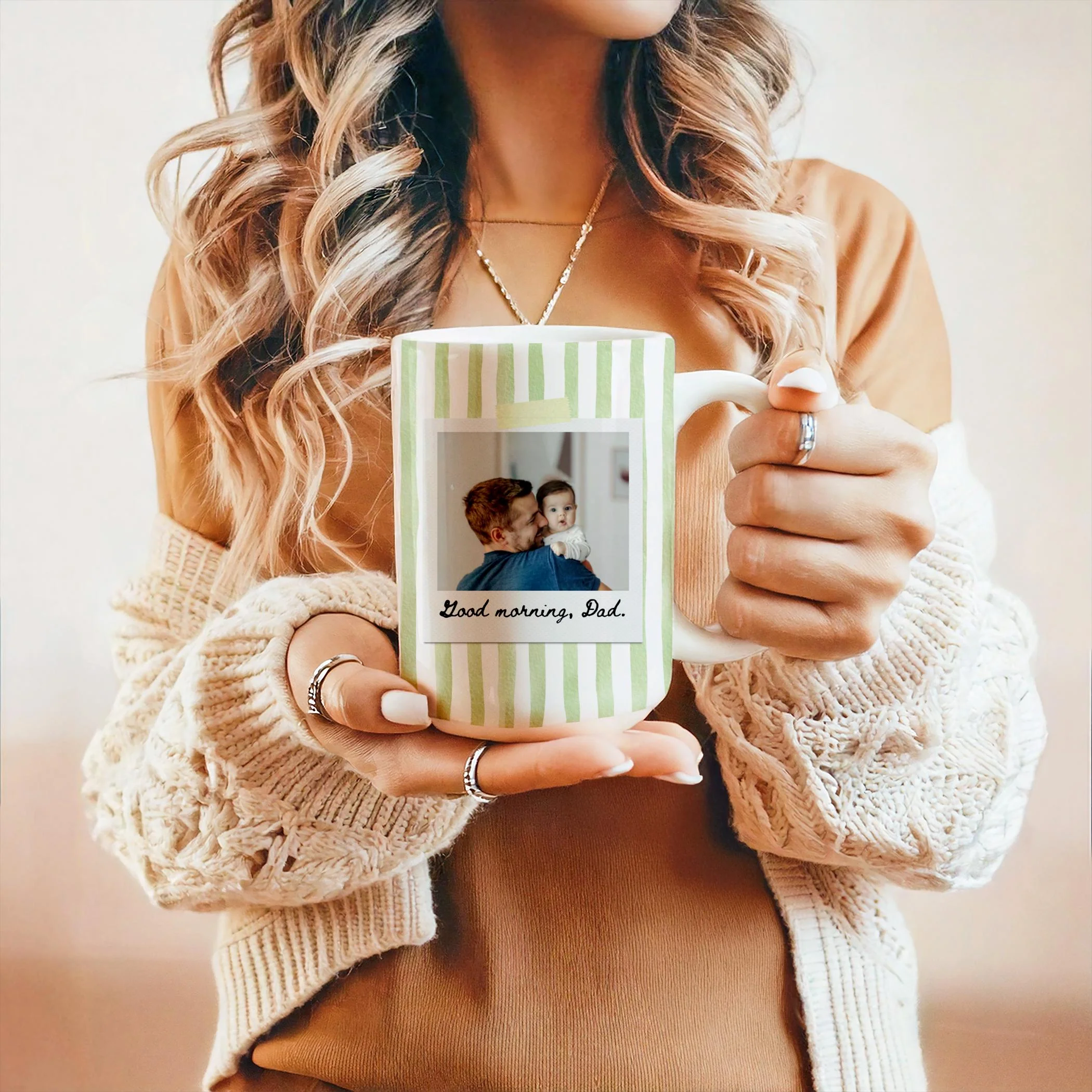 Custom Photo Father and Son Striped Mug for Dad, Grandpa New Dad Gift LM32 669199 - Image 3