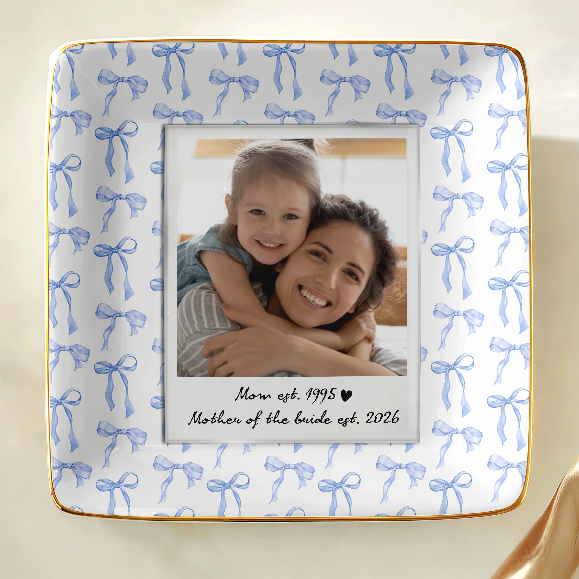 Custom Photo Floral Gingham Bow Stripe Style Mother EST Year Ring Dish LM32 899919 - Image 2