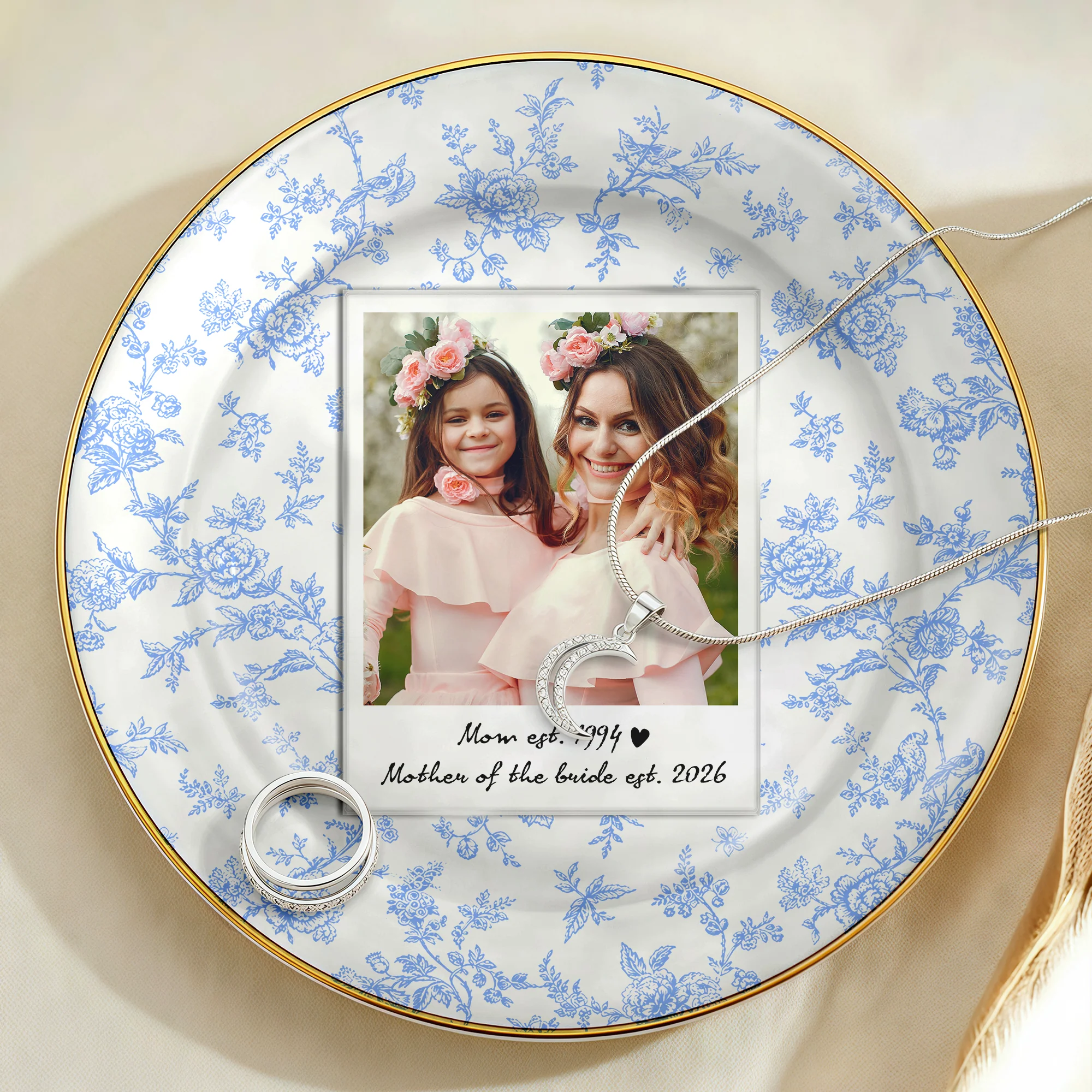 Custom Photo Floral Gingham Bow Stripe Style Mother EST Year Ring Dish LM32 899919 - Image 4