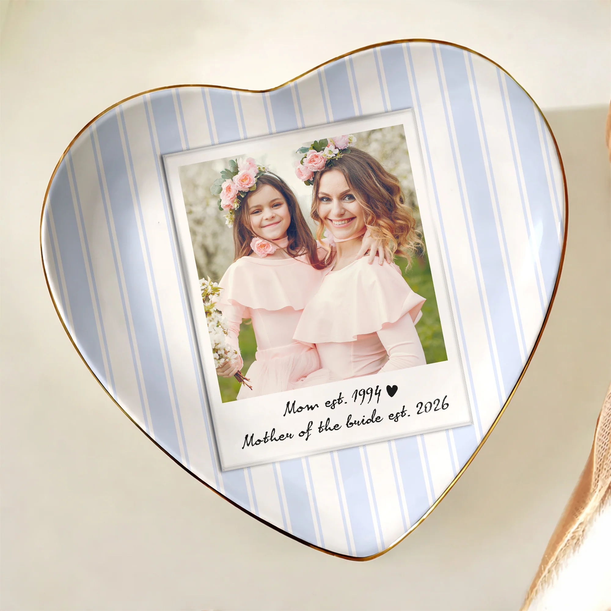 Custom Photo Floral Gingham Bow Stripe Style Mother EST Year Ring Dish LM32 899919 - Image 5