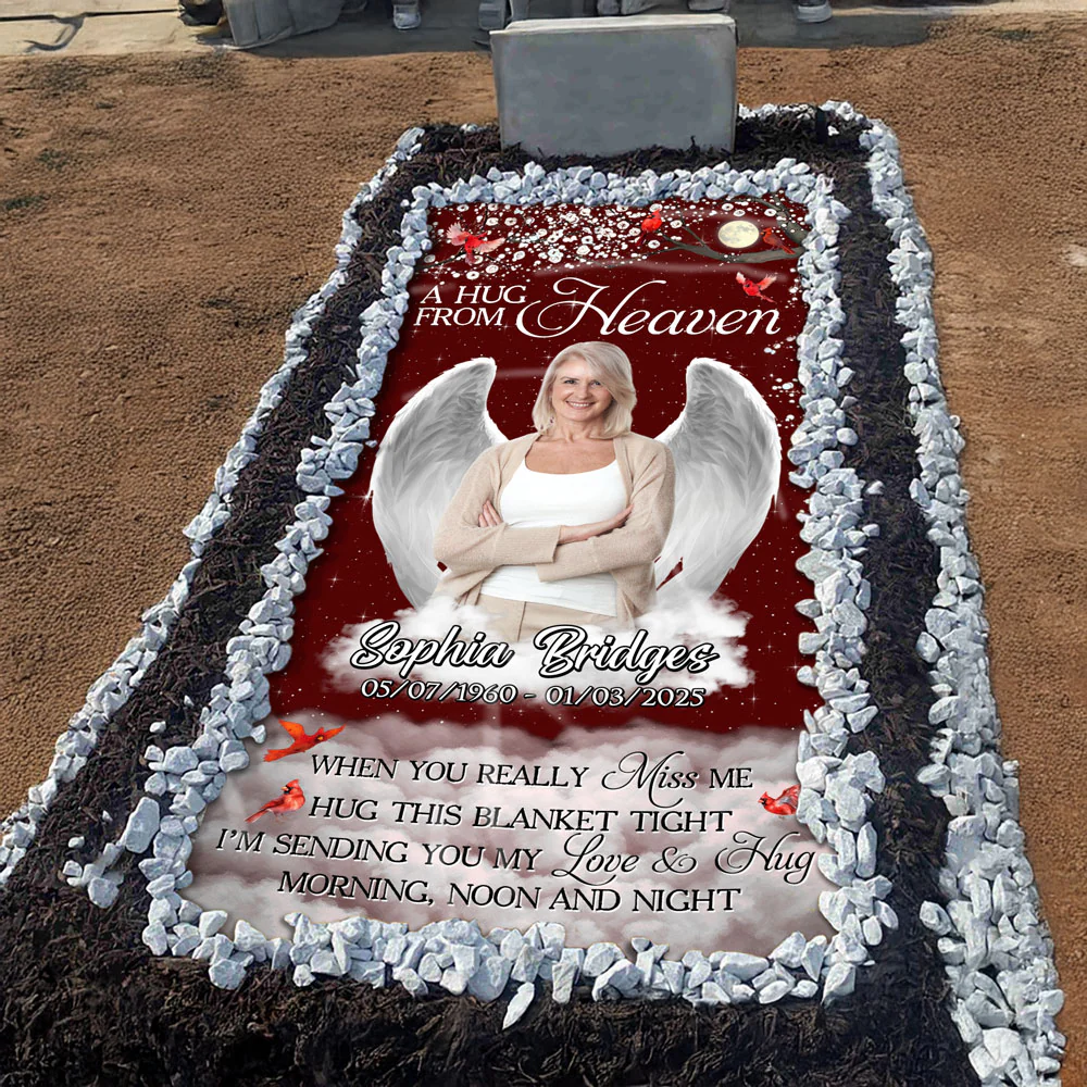Custom Photo Give A Hug From Heaven Memorial Grave Blanket LM32 893167 - Image 3