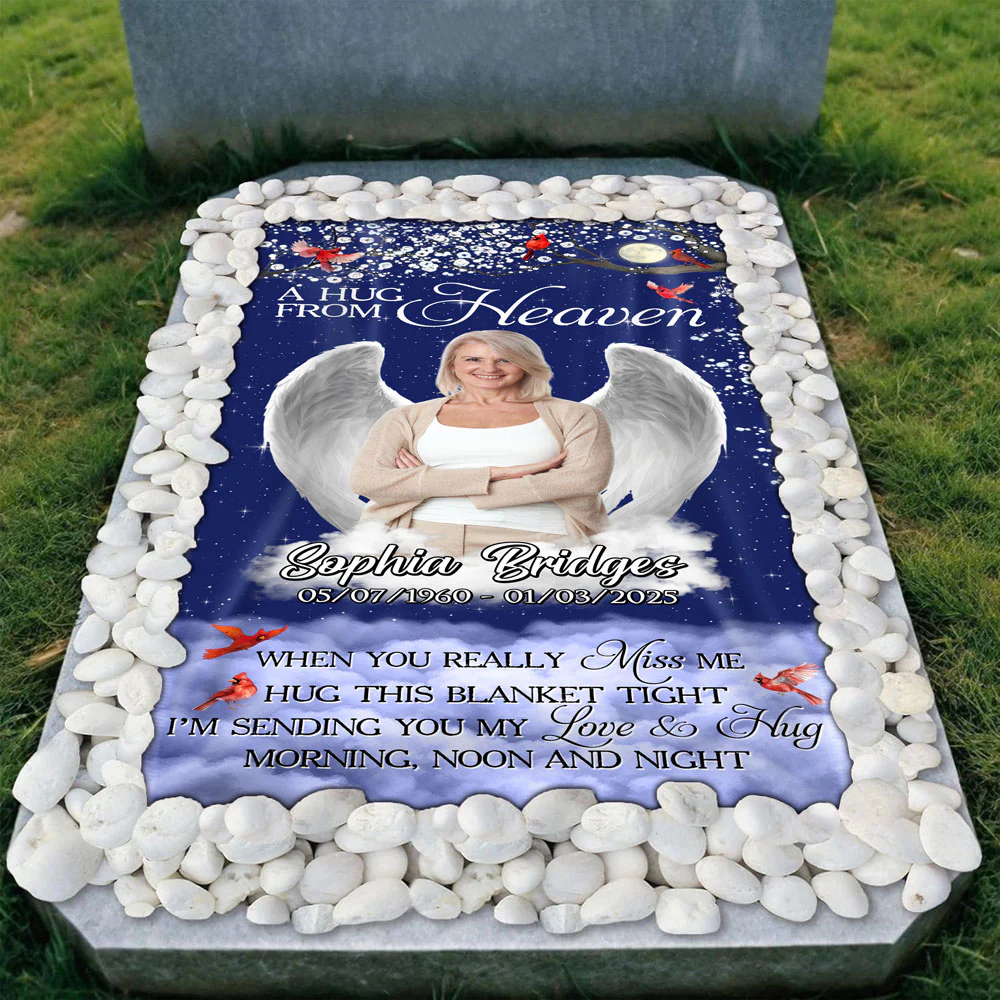 Custom Photo Give A Hug From Heaven Memorial Grave Blanket LM32 893167 - Image 4