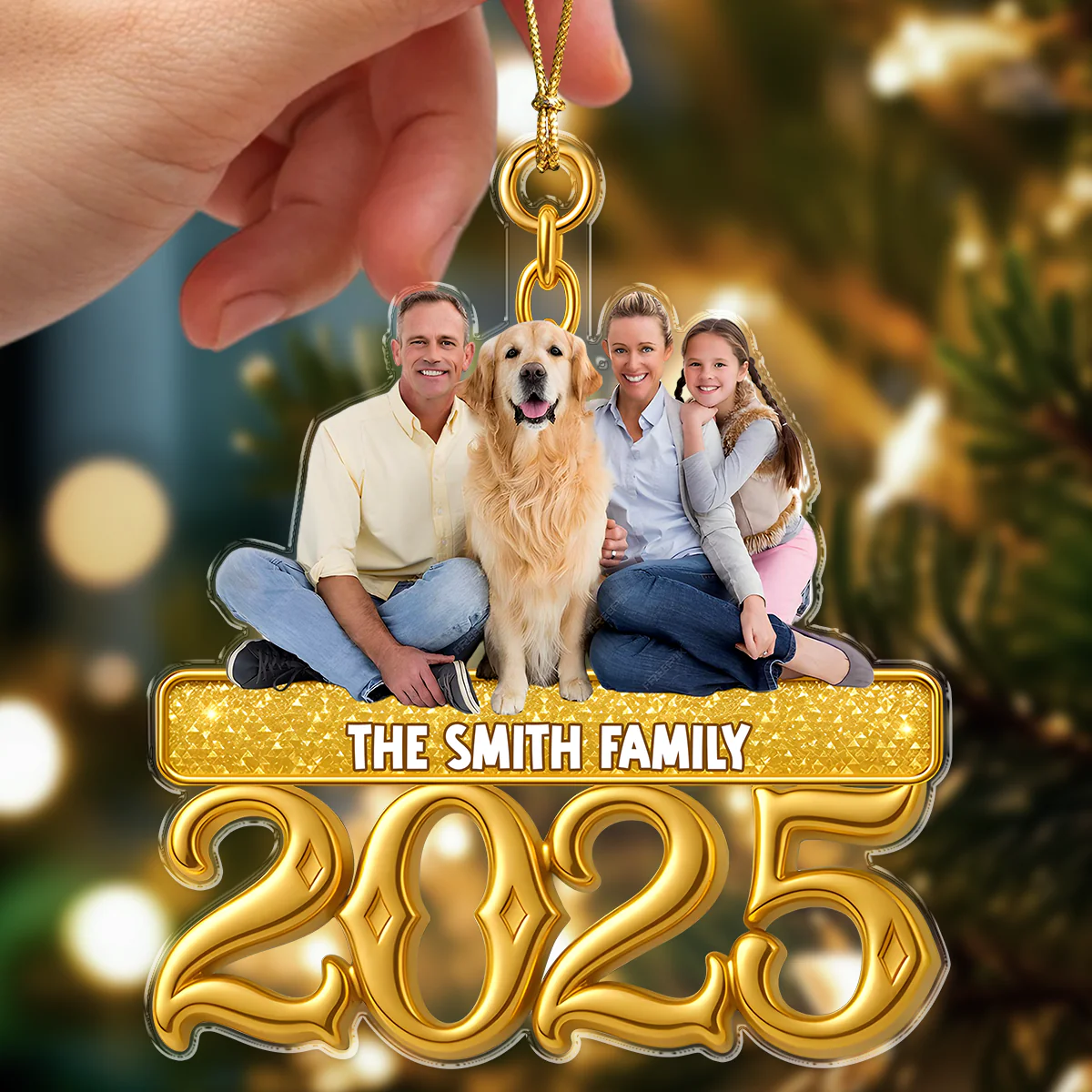 Custom Photo Golden Family 2025 - Personalized Acrylic Ornament LM32 895965 - Image 2