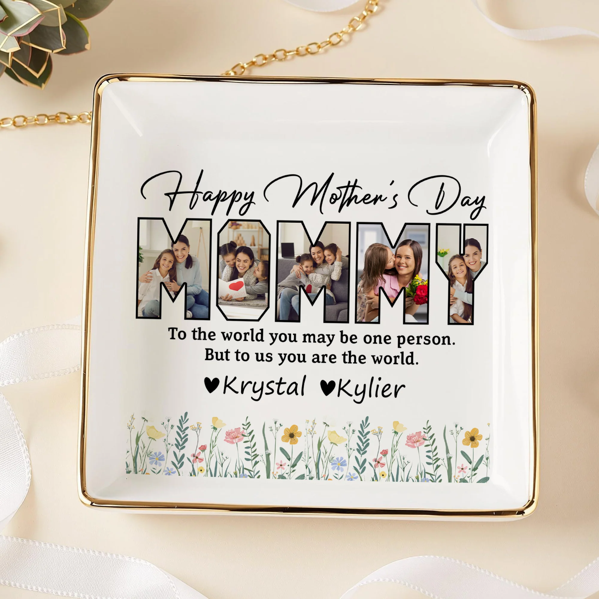 Custom Photo Happy Mother's Day To My World Jewelry Dish LM32 893147 - Image 3