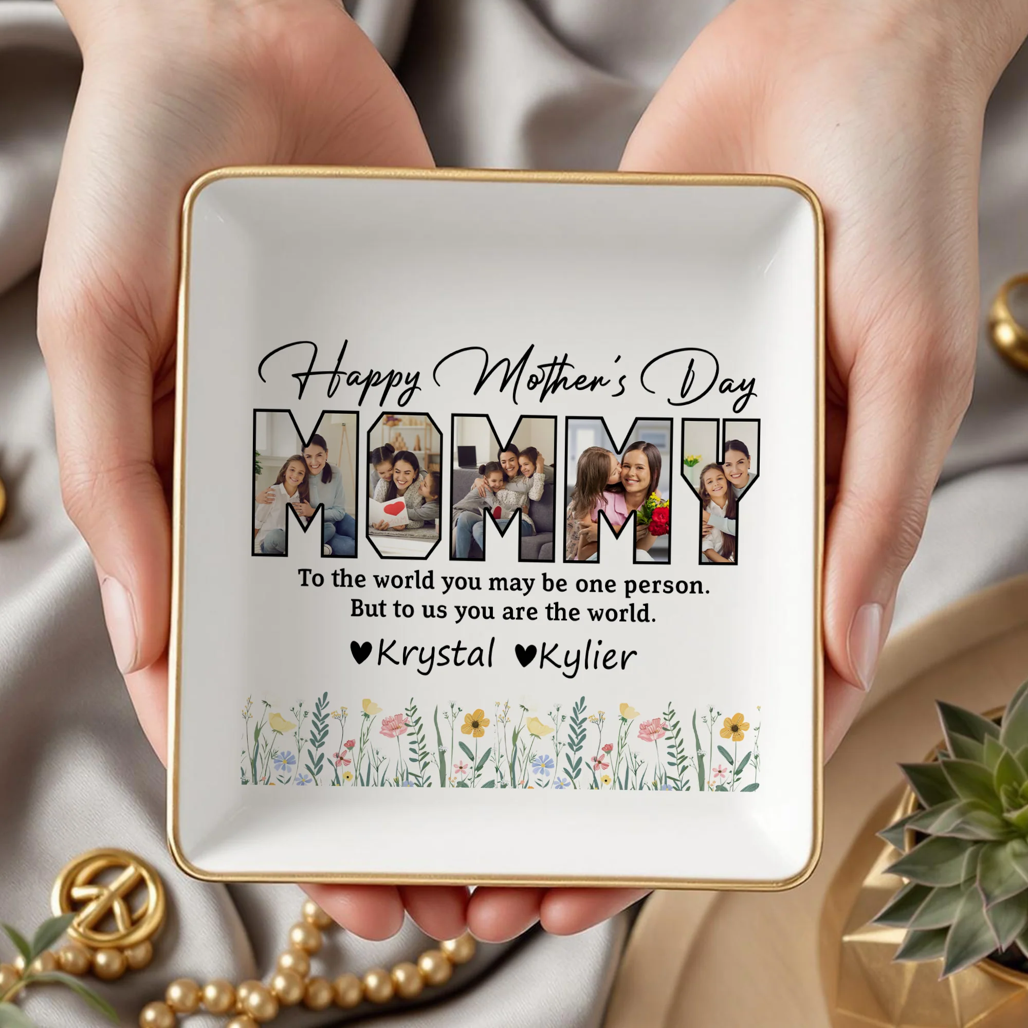 Custom Photo Happy Mother's Day To My World Jewelry Dish LM32 893147 - Image 5