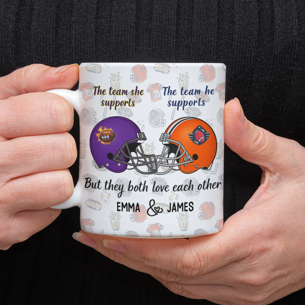 Custom Photo He Supports His Team - She Supports Her Team White Mug LM32 897827 - Image 6