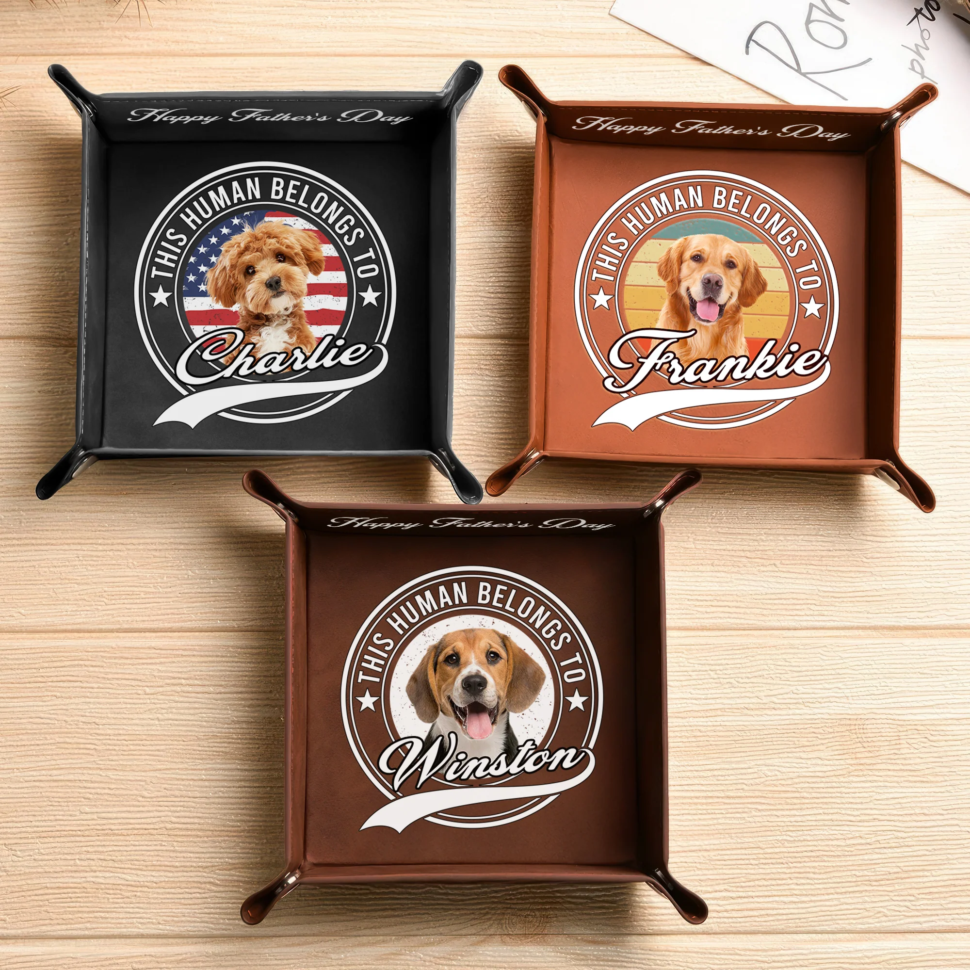 Custom Photo Human Belongs To Dog Happy Father's Day Leather Valet Tray LM32 893611 - Image 2