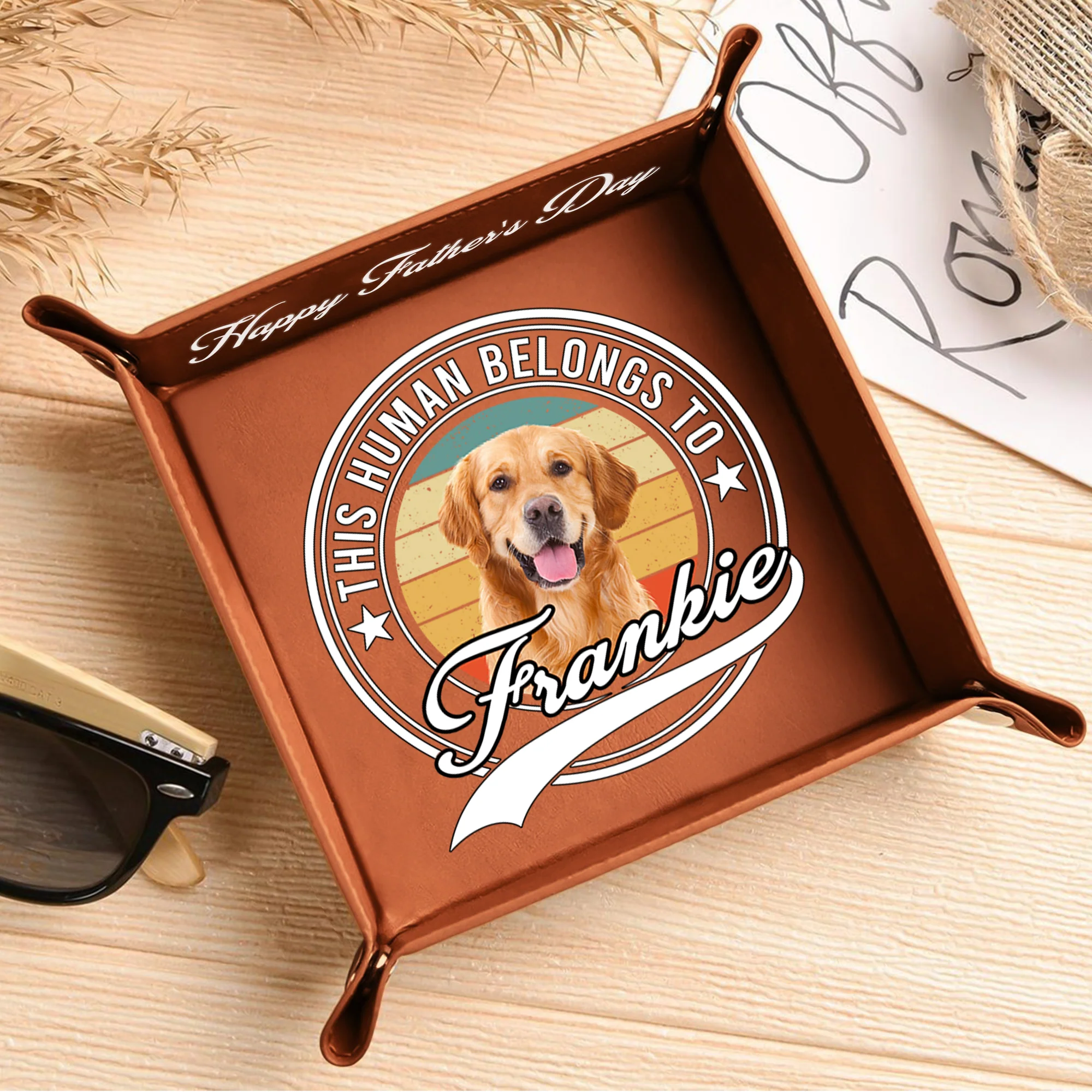 Custom Photo Human Belongs To Dog Happy Father's Day Leather Valet Tray LM32 893611 - Image 4