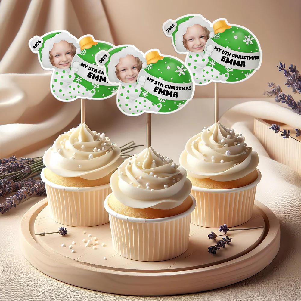 Custom Baby Photo My 1st Christmas Decoration Cupcake Toppers LM32 893915 - Image 6