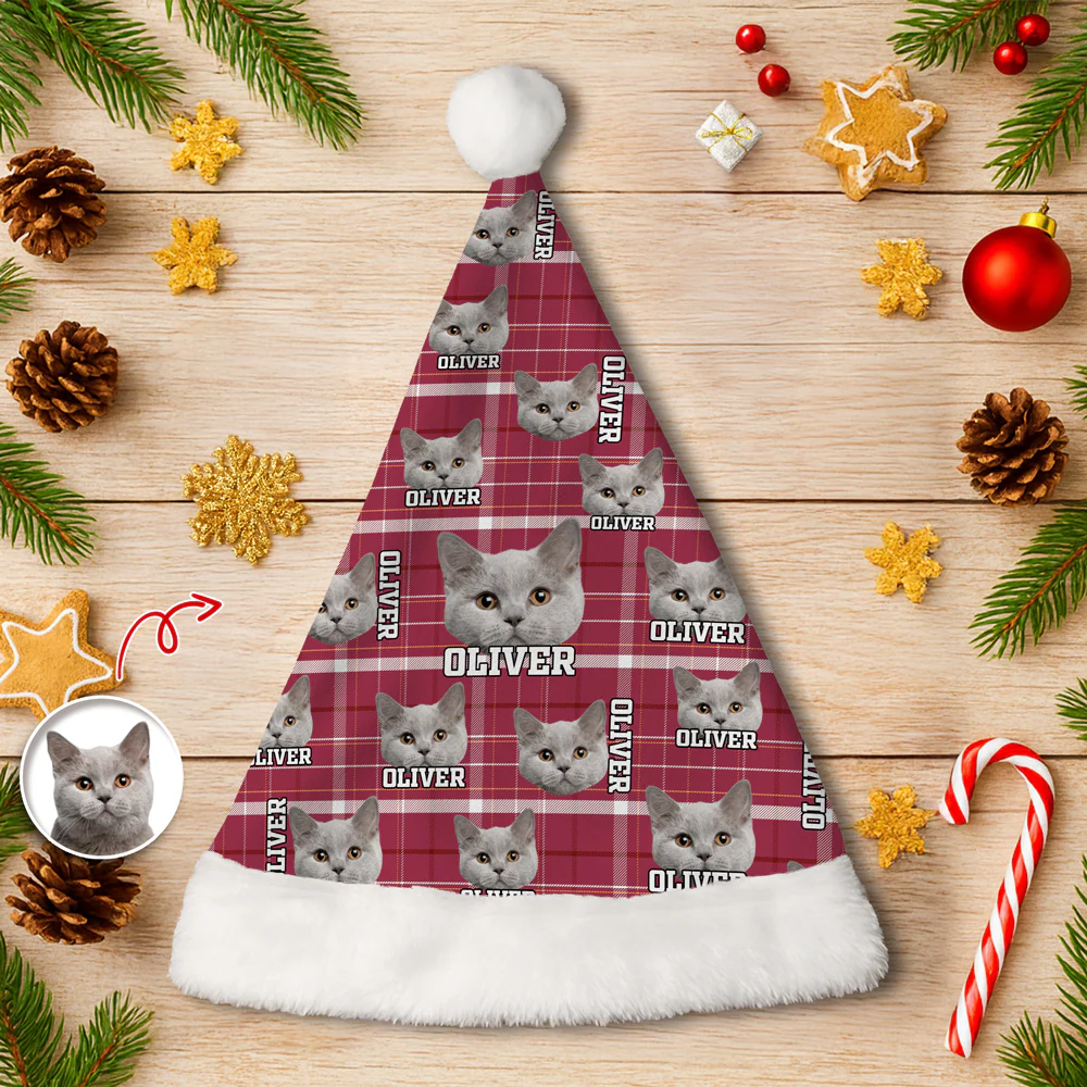 Custom Photo Name Dog Cat Flannel Christmas Santa Hat LM32 895345 - Image 5
